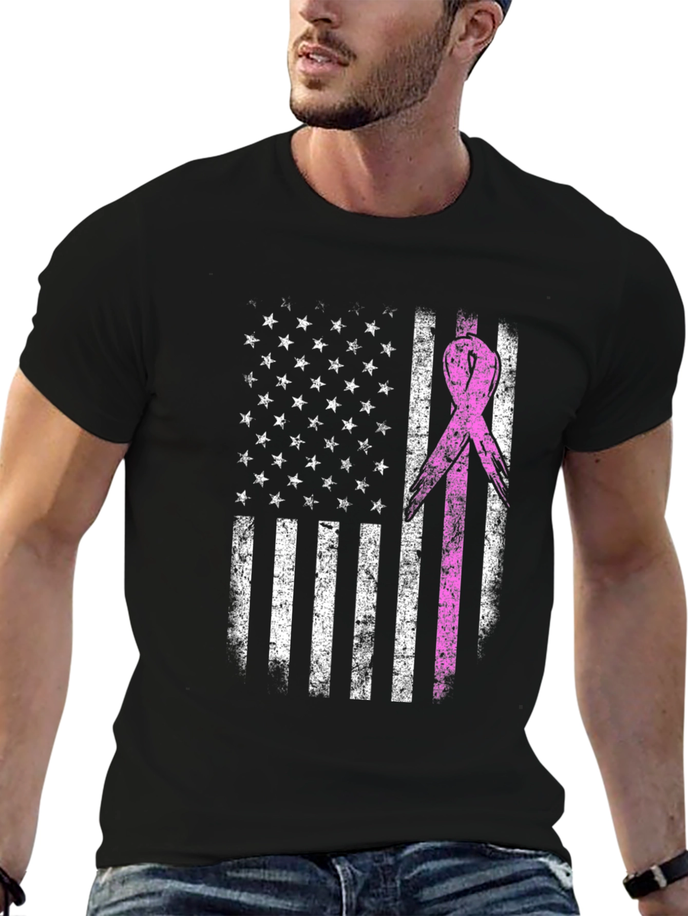 Breast Cancer Awareness US Flag T-Shirt