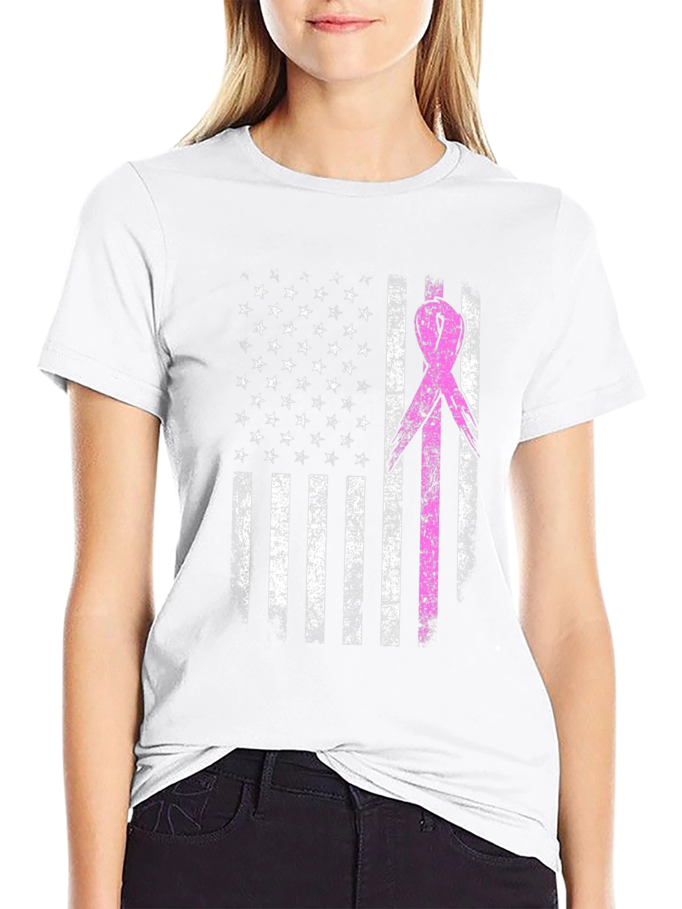 Breast Cancer Awareness US Flag T-Shirt
