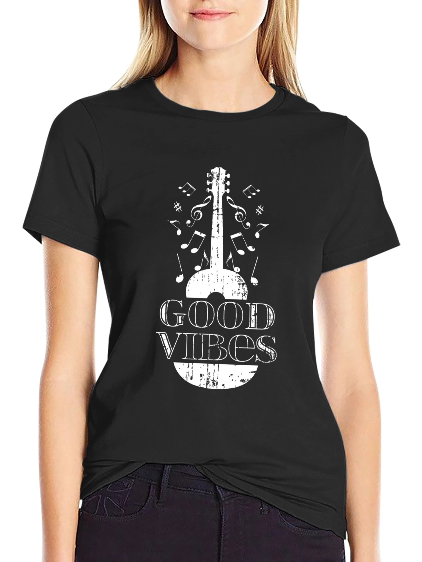 Good Vibes Guitar Graphic T-Shirt - Black