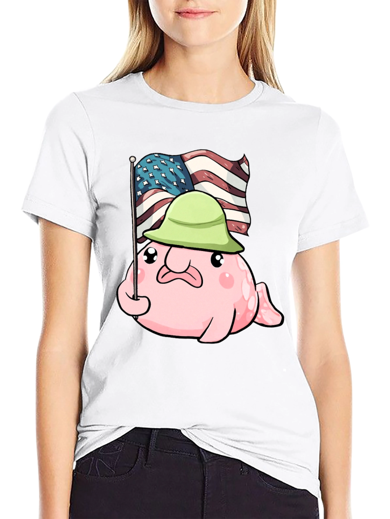 Funny Blobfish USA Flag Graphic T-Shirt