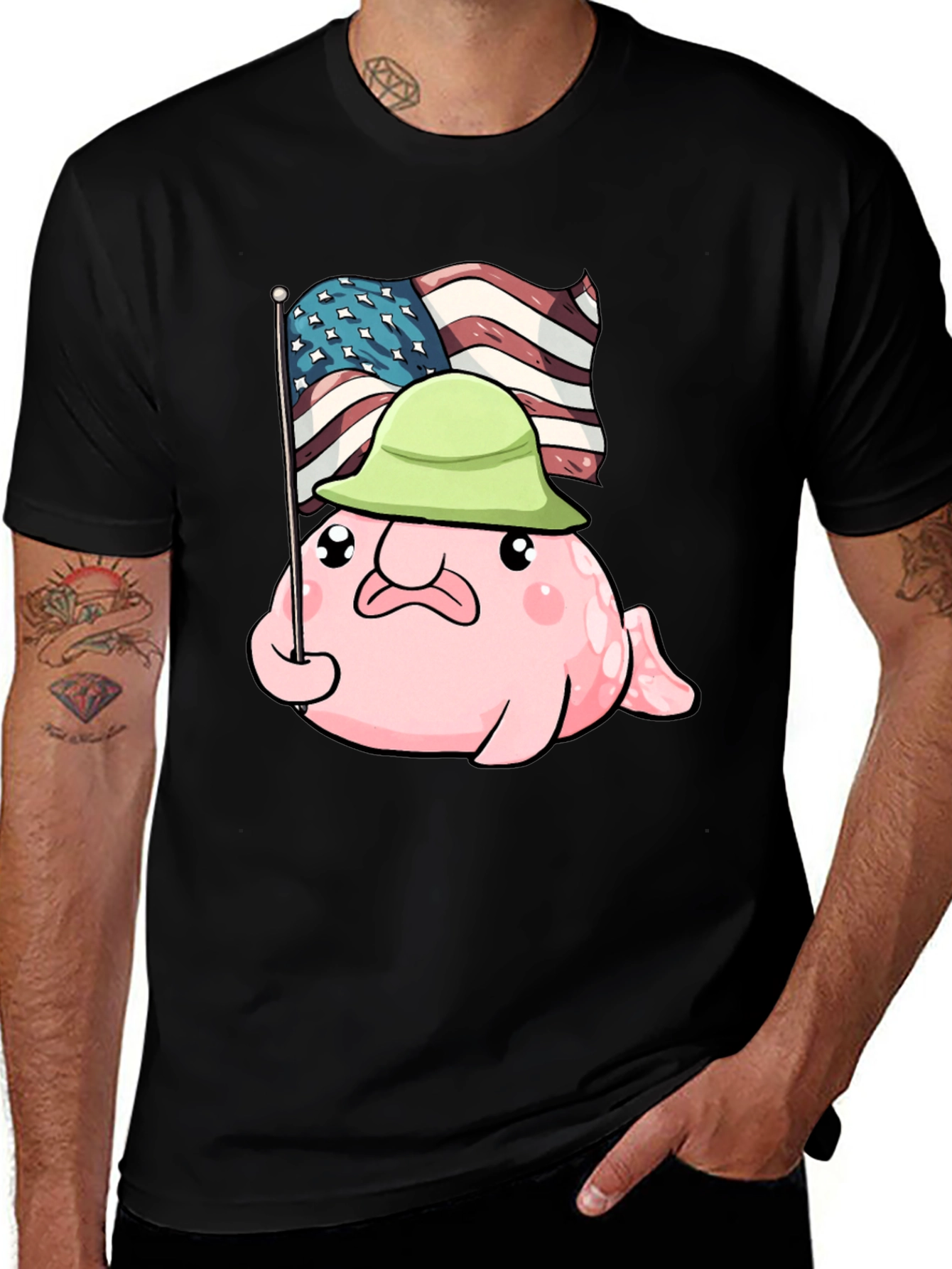 Funny Blobfish USA Flag Graphic T-Shirt