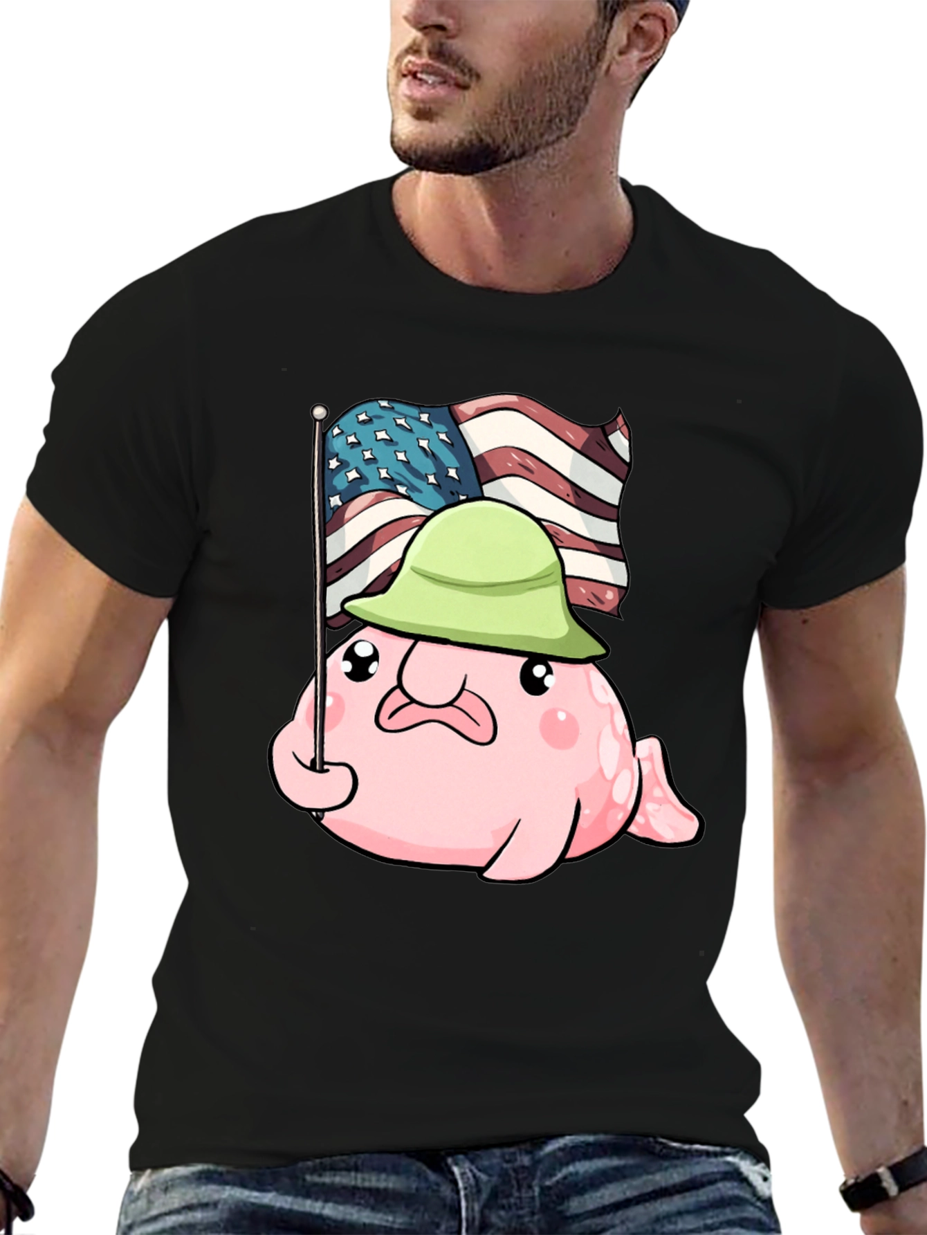 Funny Blobfish USA Flag Graphic T-Shirt