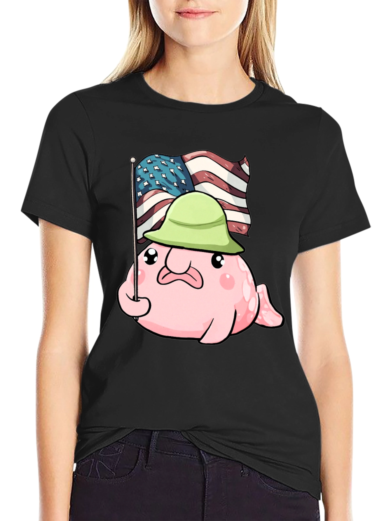 Funny Blobfish USA Flag Graphic T-Shirt