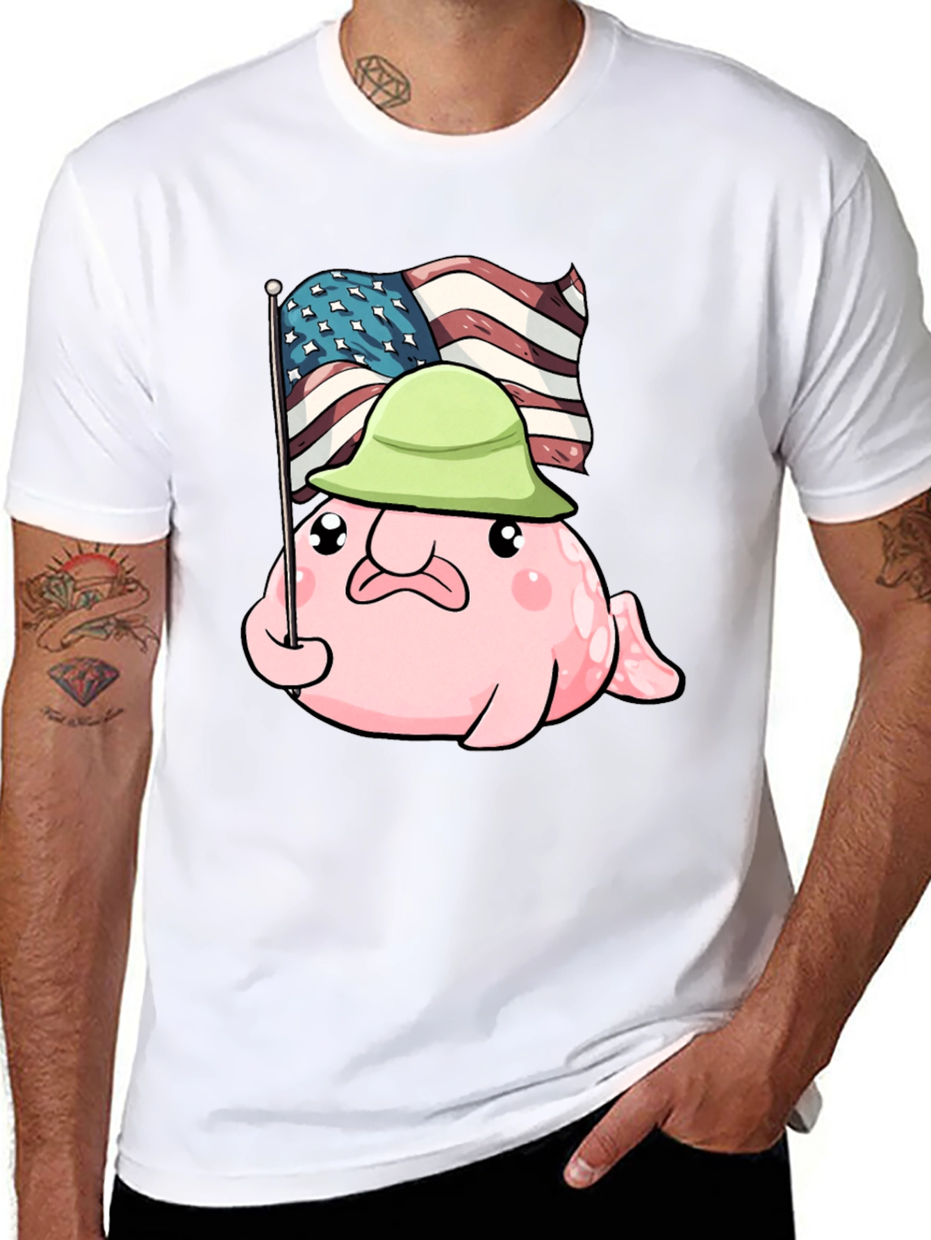 Funny Blobfish USA Flag Graphic T-Shirt