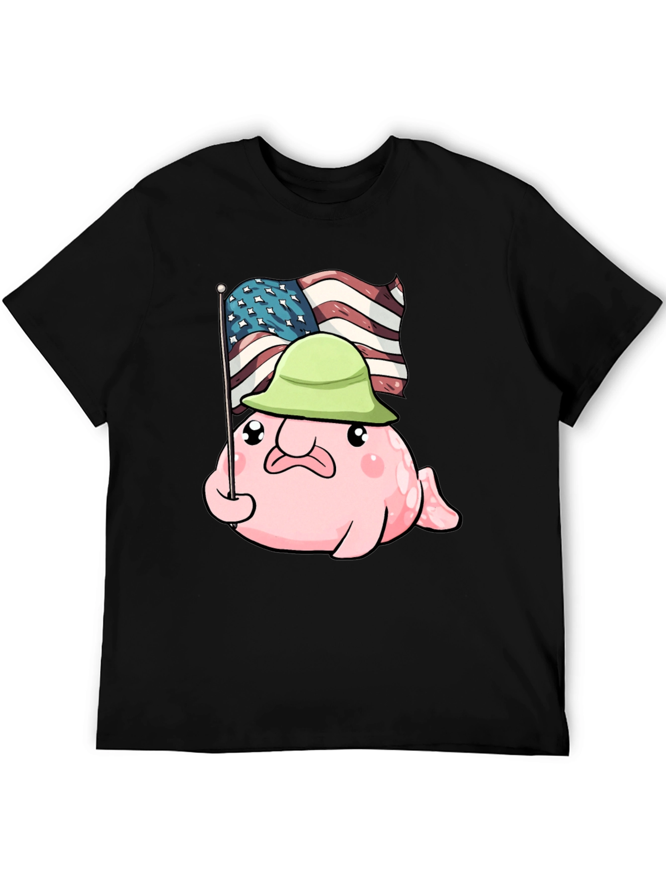 Funny Blobfish USA Flag Graphic T-Shirt