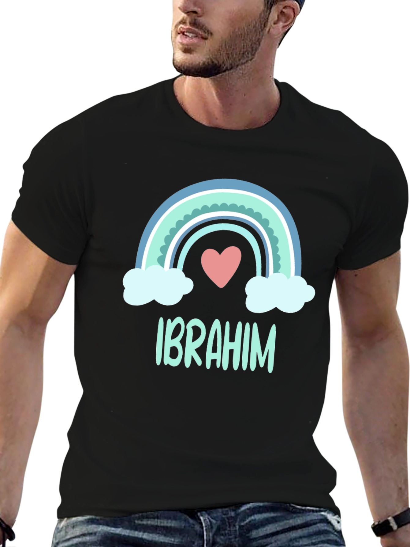 Personalized Ibrahim Rainbow Heart T-Shirt