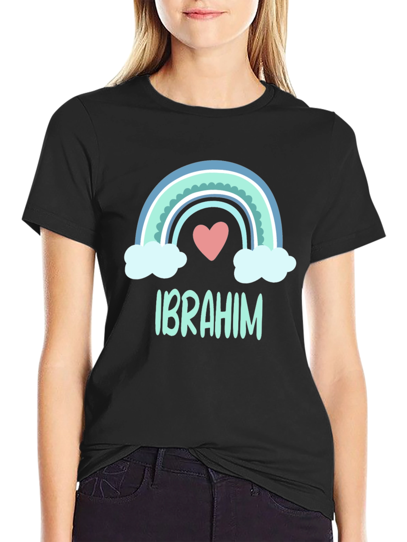 Personalized Ibrahim Rainbow Heart T-Shirt