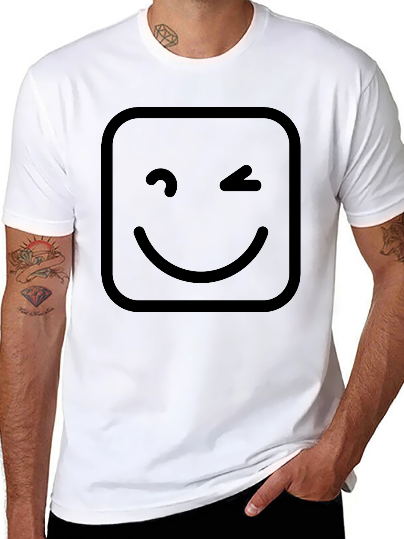 Winking Smiley Face Graphic T-Shirt - Black