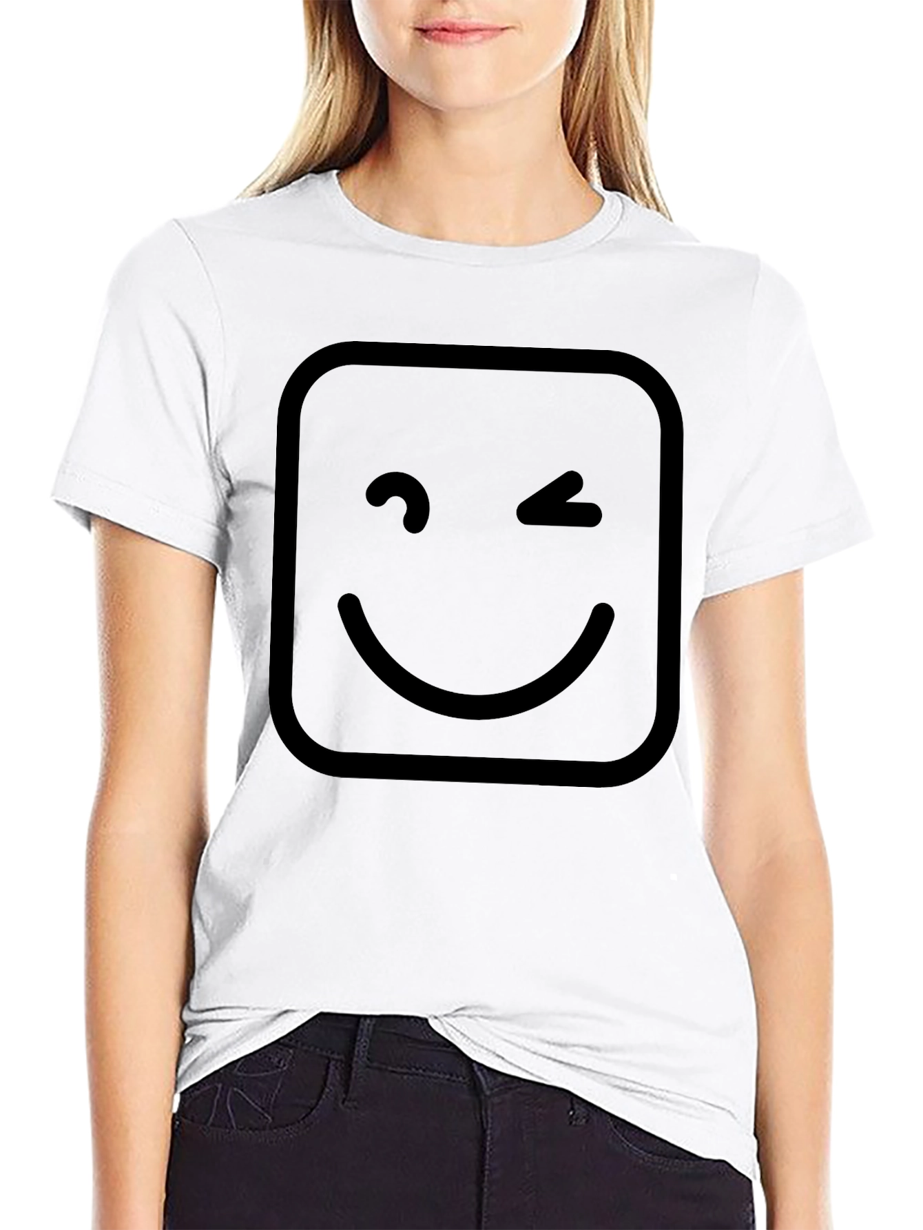 Winking Smiley Face Graphic T-Shirt - Black