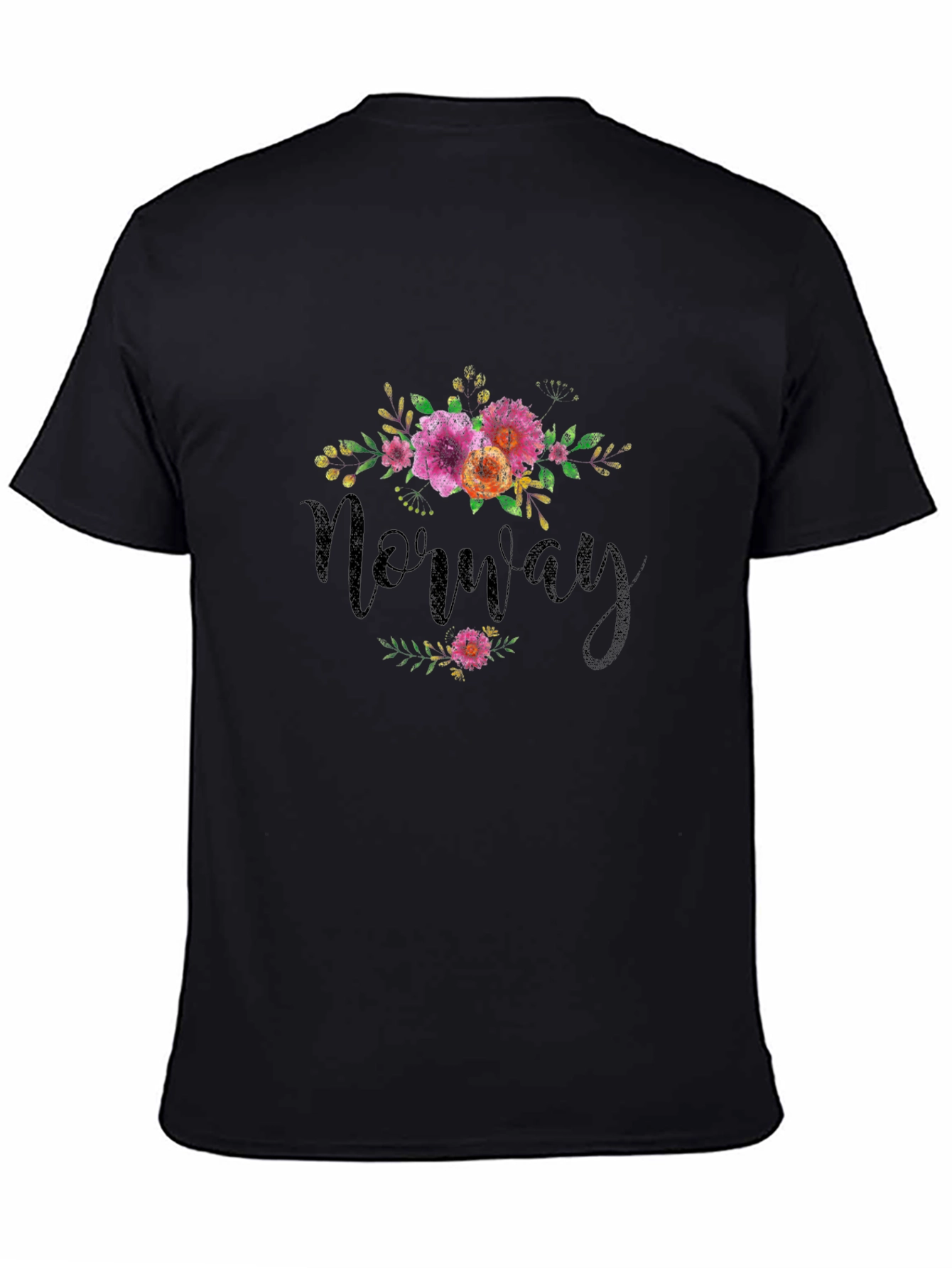 Norway Floral Design Black T-Shirt