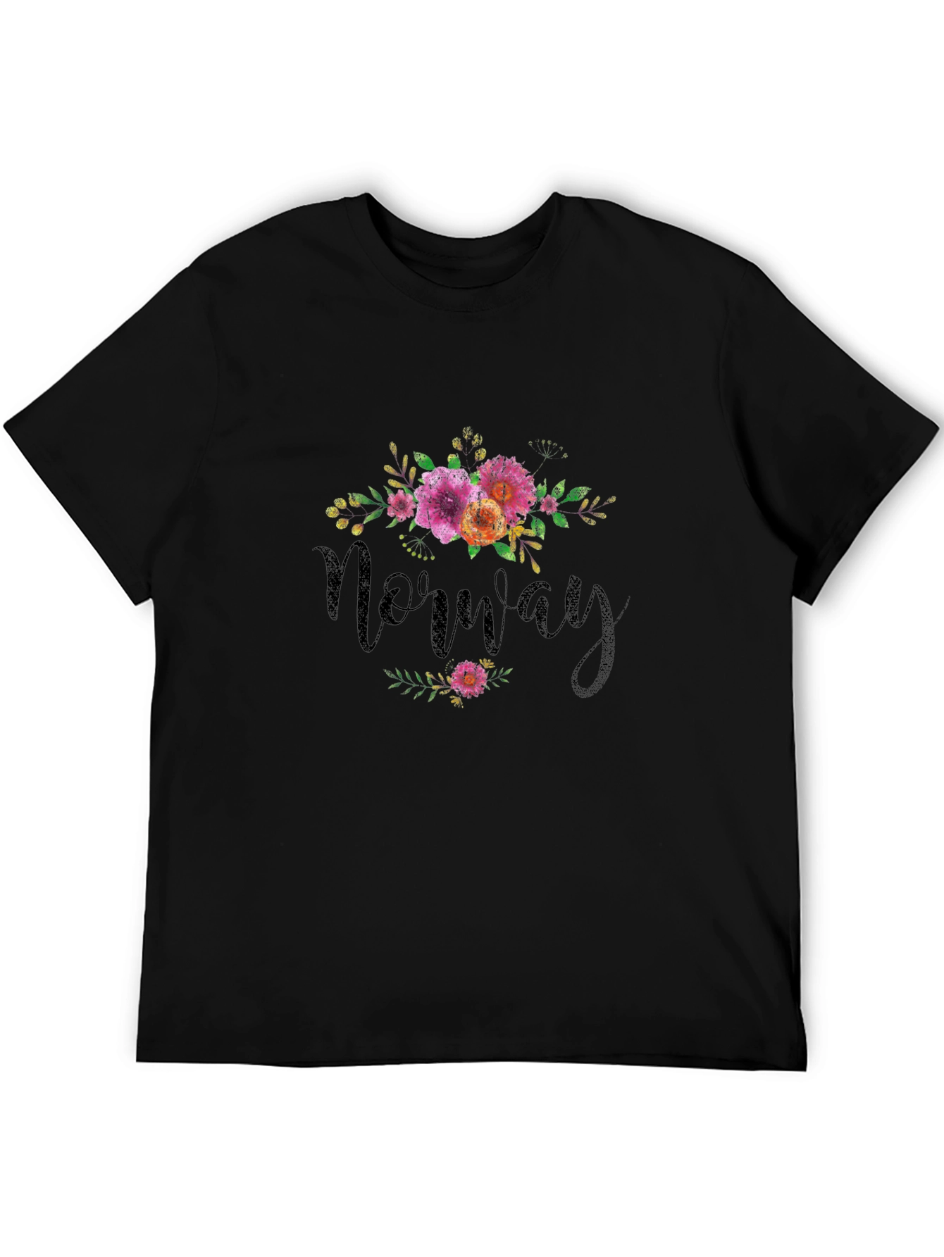 Norway Floral Design Black T-Shirt