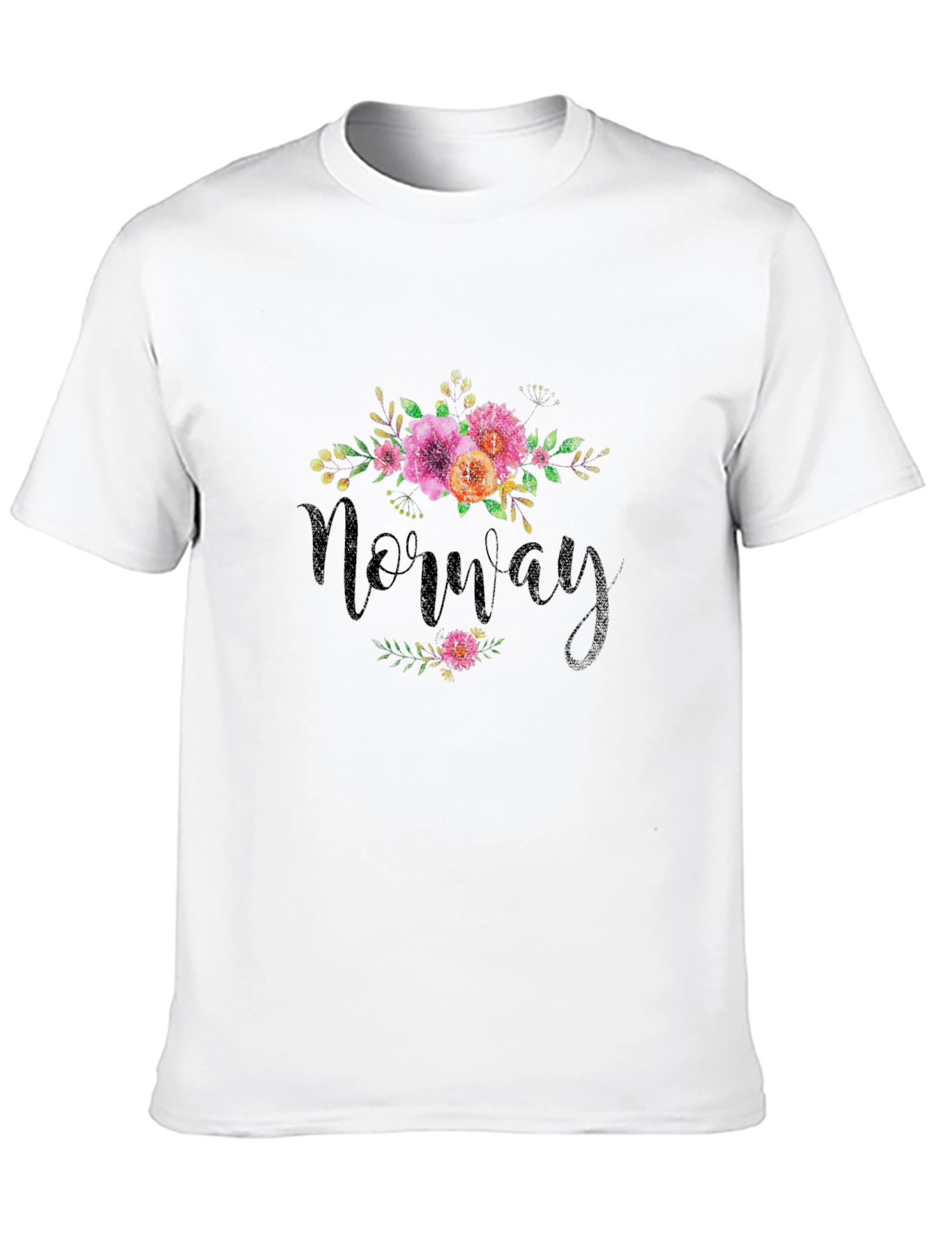 Norway Floral Design Black T-Shirt