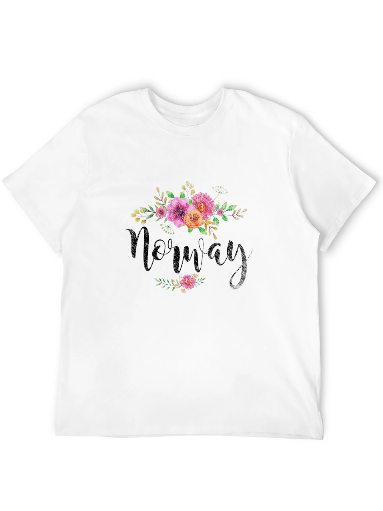 Norway Floral Design Black T-Shirt