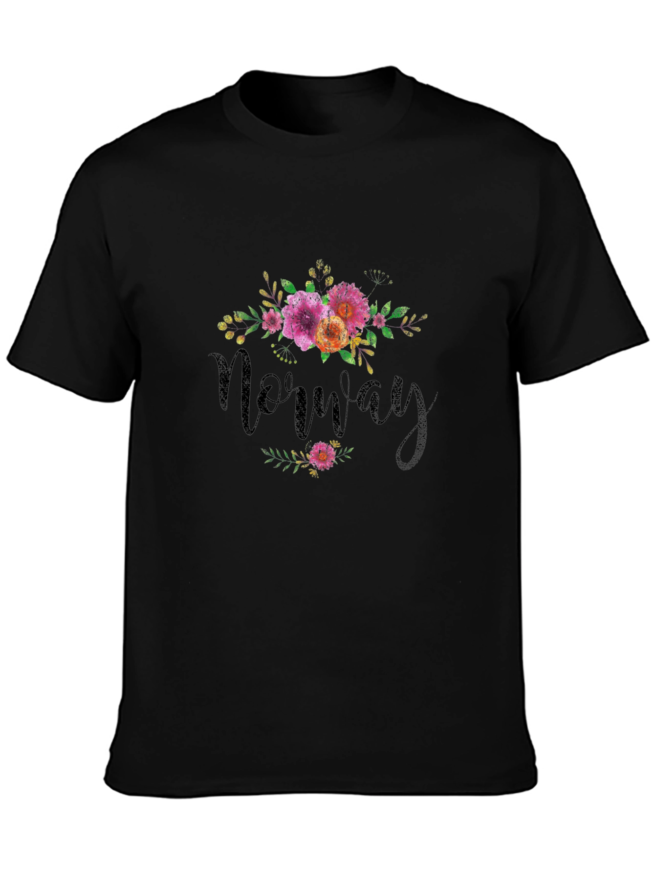 Norway Floral Design Black T-Shirt