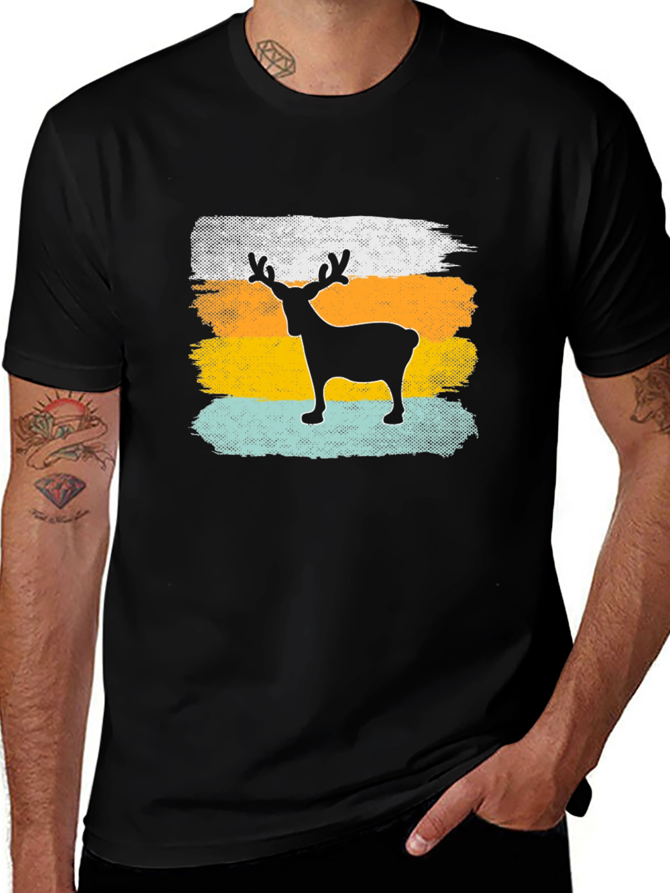 Retro Reindeer Graphic Tee - Mens Black T-Shirt
