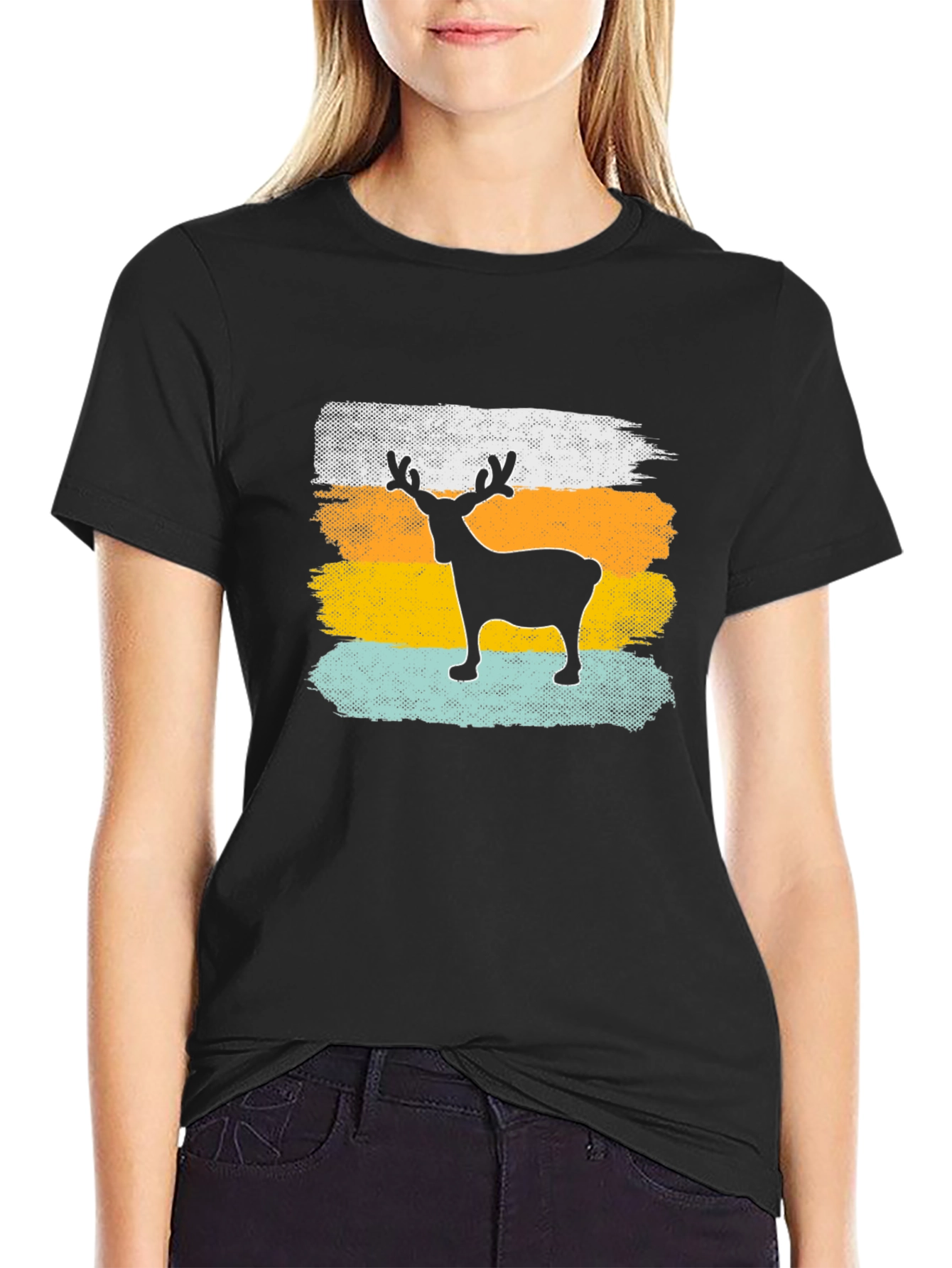 Retro Reindeer Graphic Tee - Mens Black T-Shirt