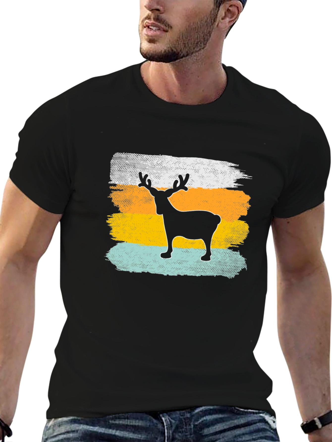 Retro Reindeer Graphic Tee - Mens Black T-Shirt