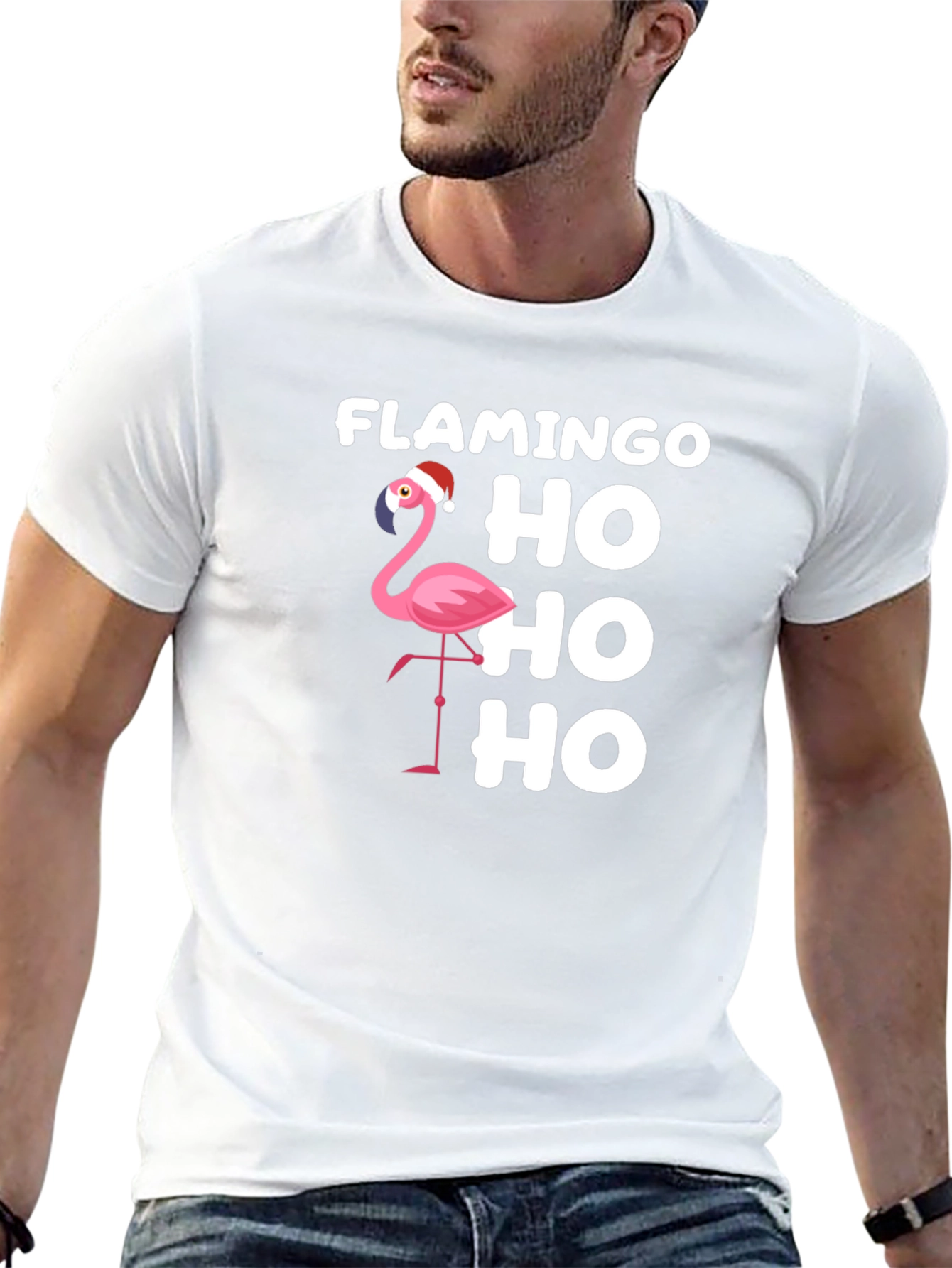 Flamingo Ho Ho Ho Christmas Graphic T-Shirt