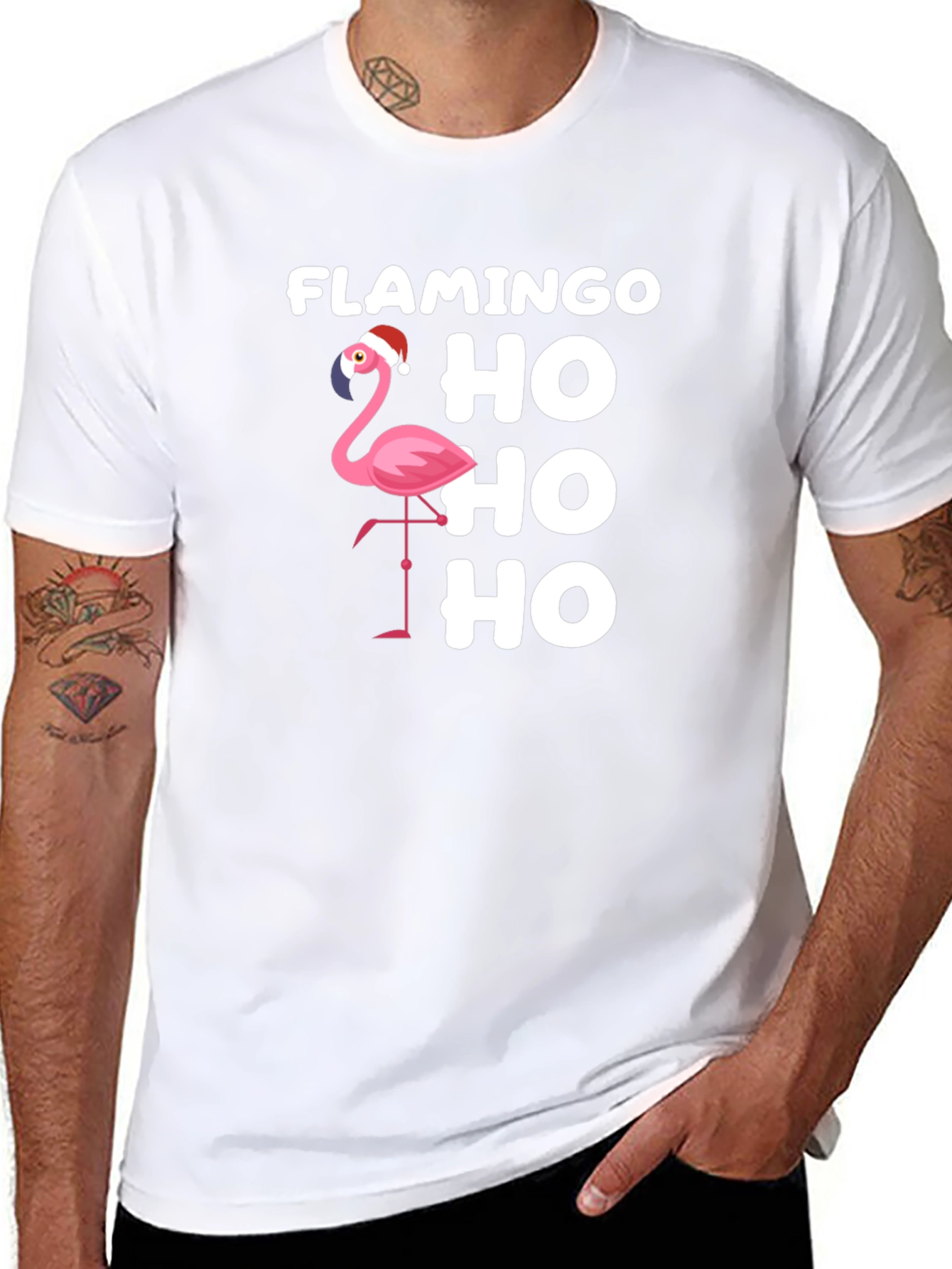 Flamingo Ho Ho Ho Christmas Graphic T-Shirt