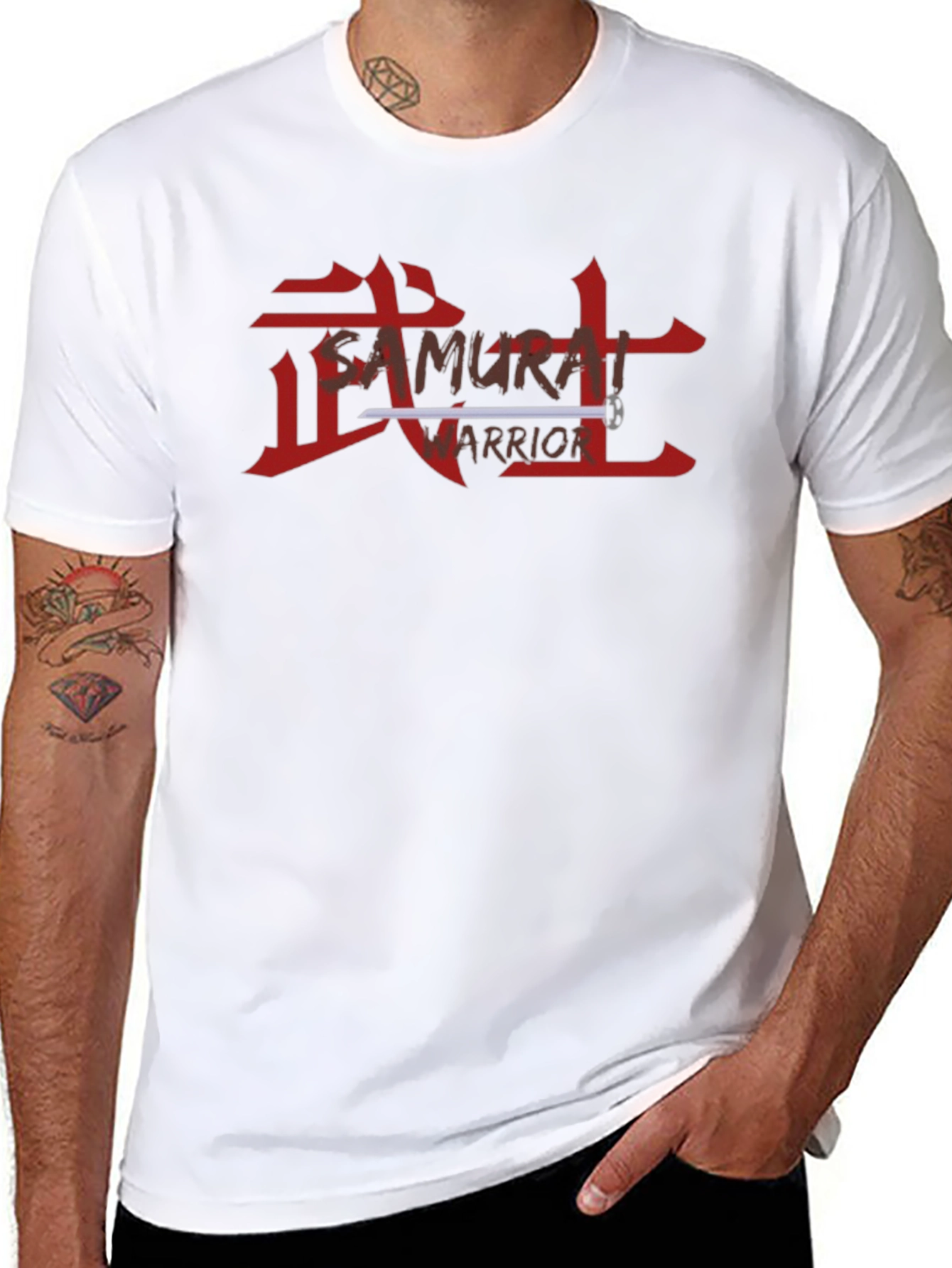 Samurai Warrior Graphic Tee - Black Cotton