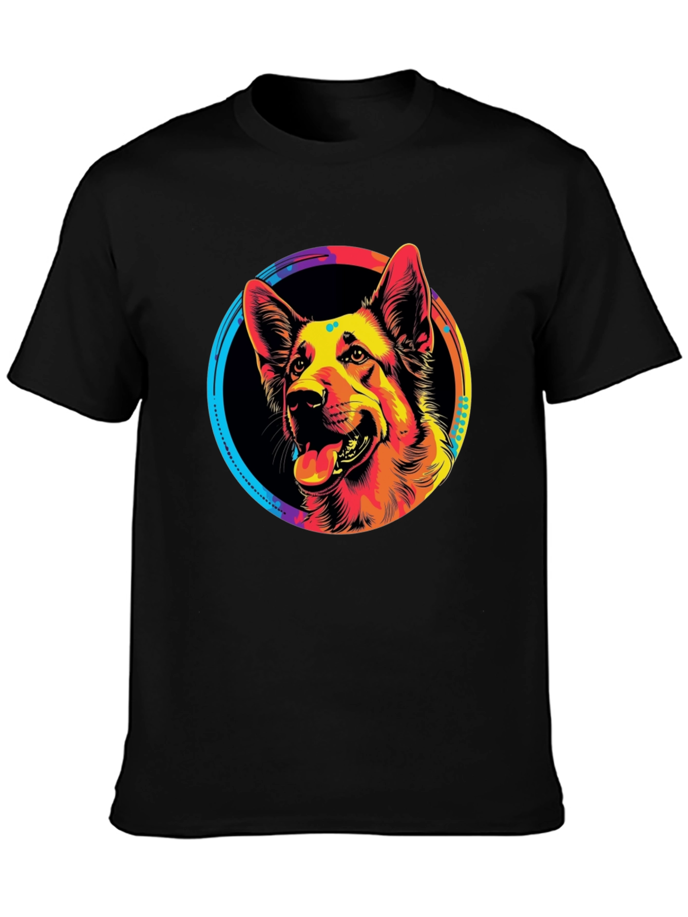 Vibrant German Shepherd Graphic Tee - Black
