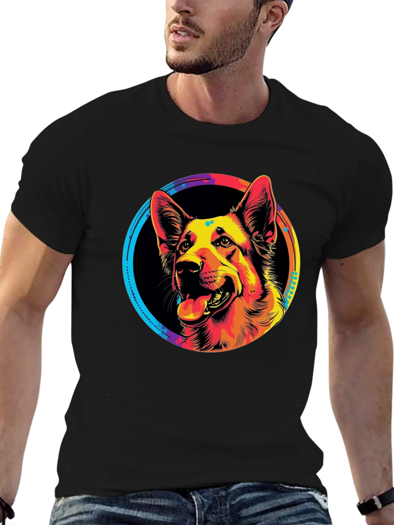 Vibrant German Shepherd Graphic Tee - Black