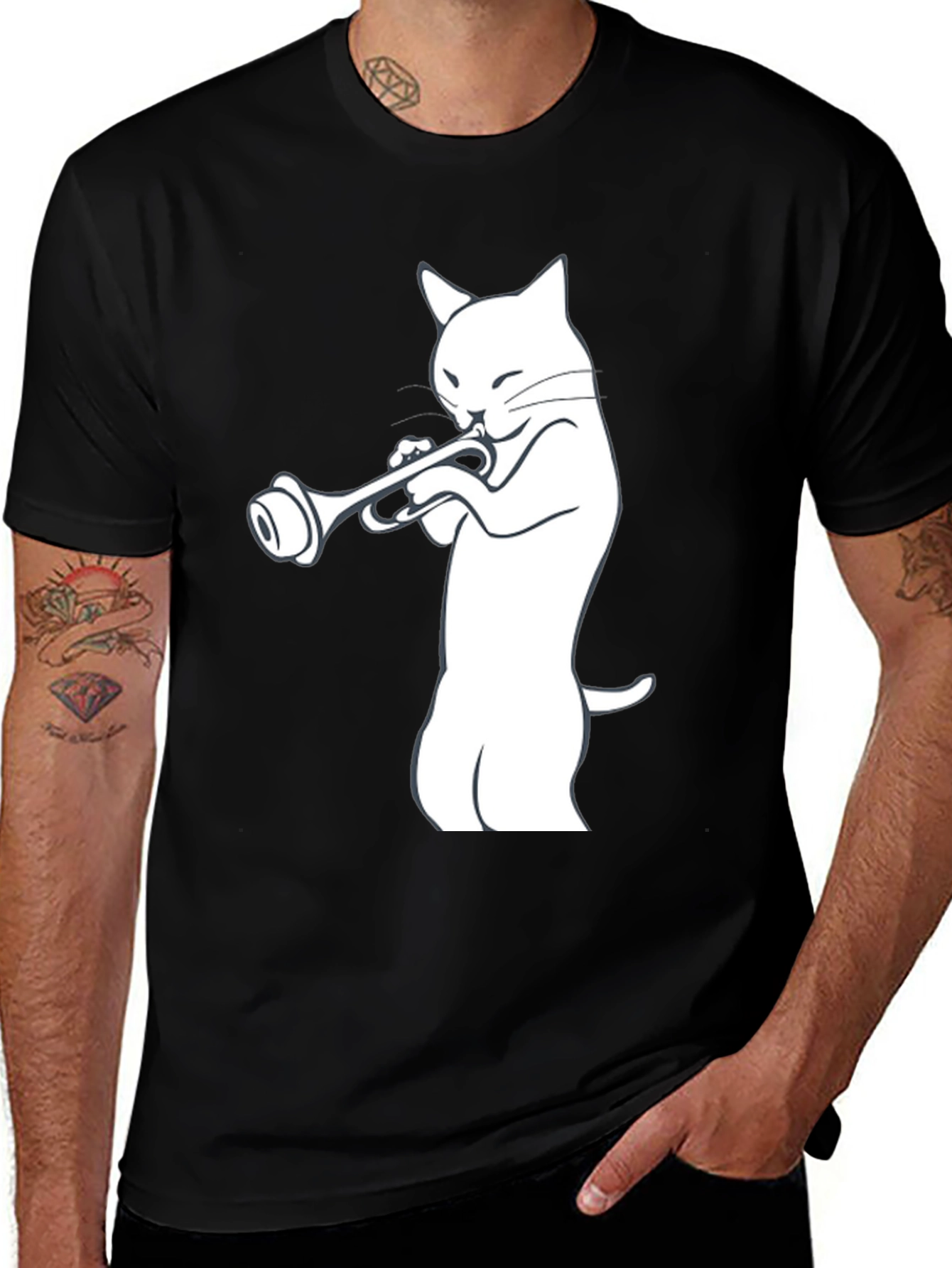 Cool Cat Trumpet Player Graphic Tee