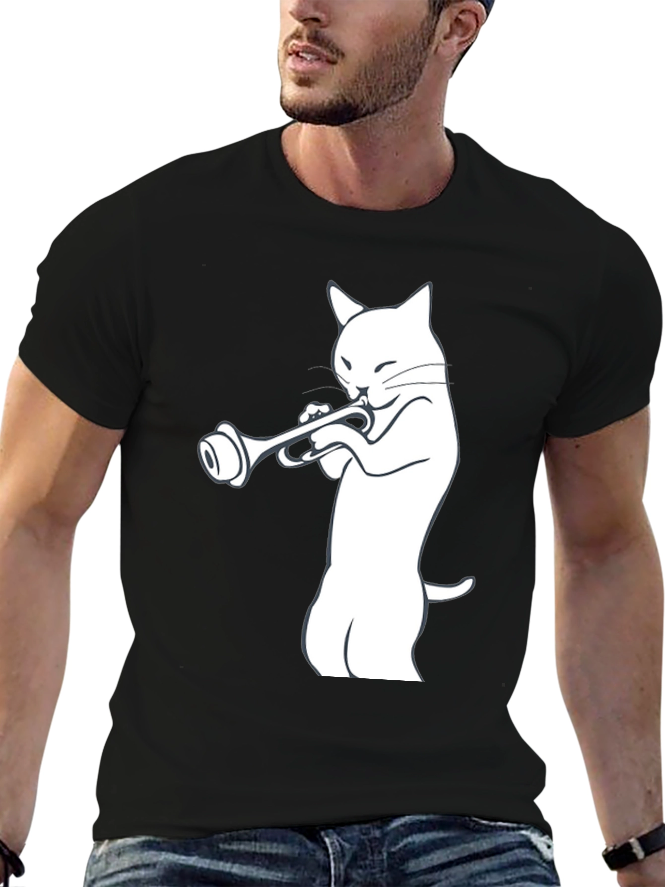 Cool Cat Trumpet Player Graphic Tee