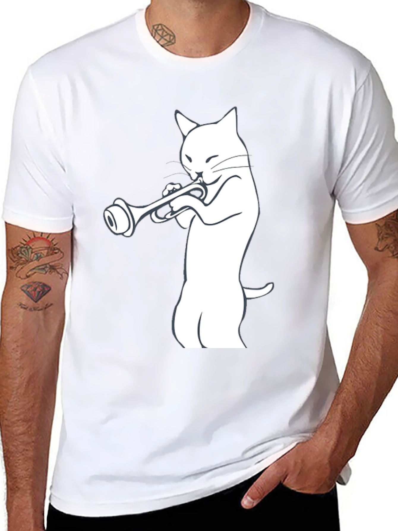Cool Cat Trumpet Player Graphic Tee