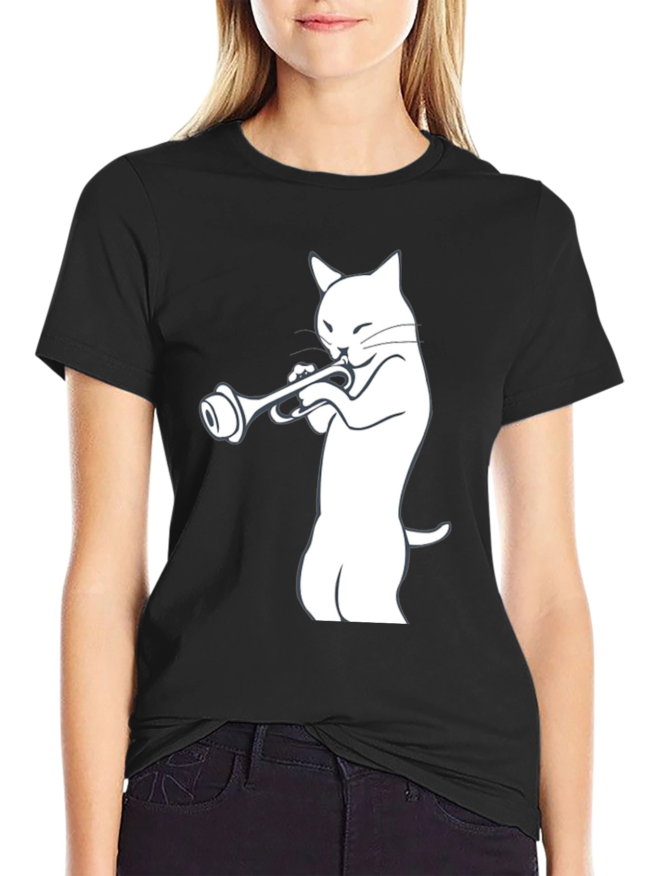 Cool Cat Trumpet Player Graphic Tee