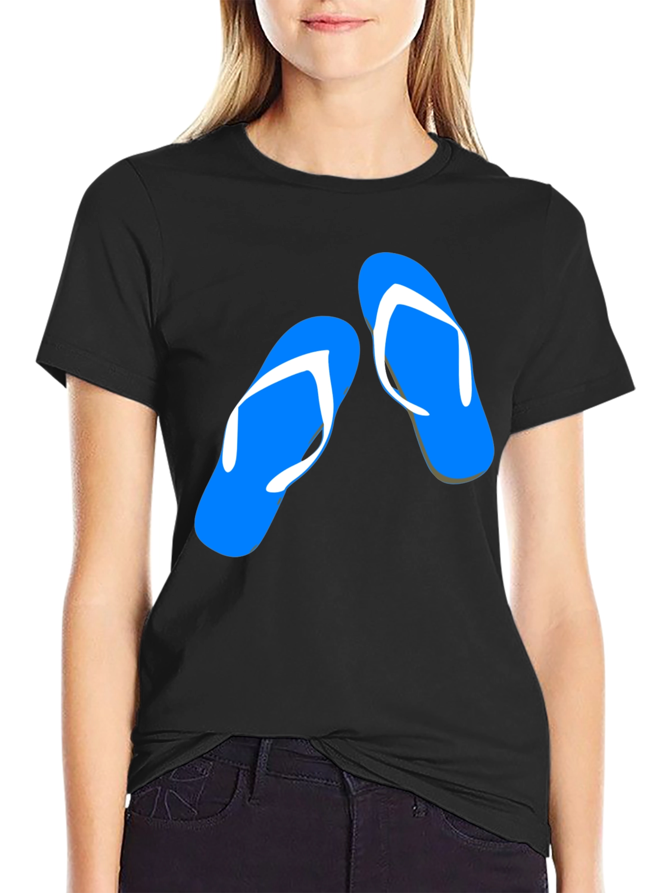 Summer Flip Flop Graphic Tee - Black Cotton T-Shirt