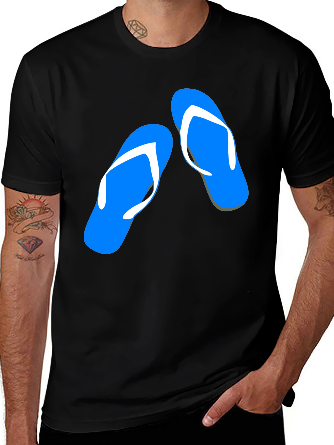 Summer Flip Flop Graphic Tee - Black Cotton T-Shirt