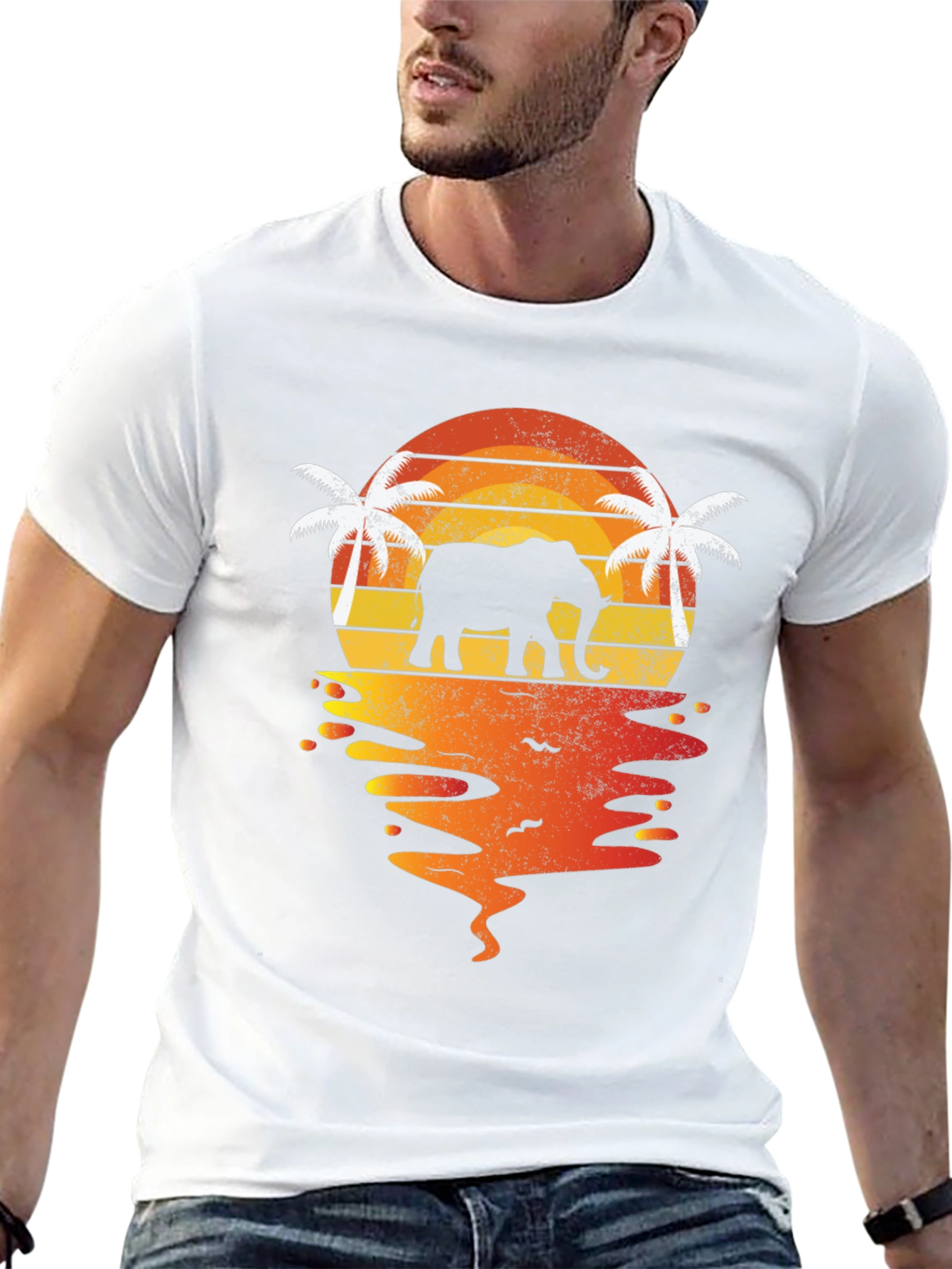 Elephant Sunset Graphic T-Shirt - Tropical Beach Vibe