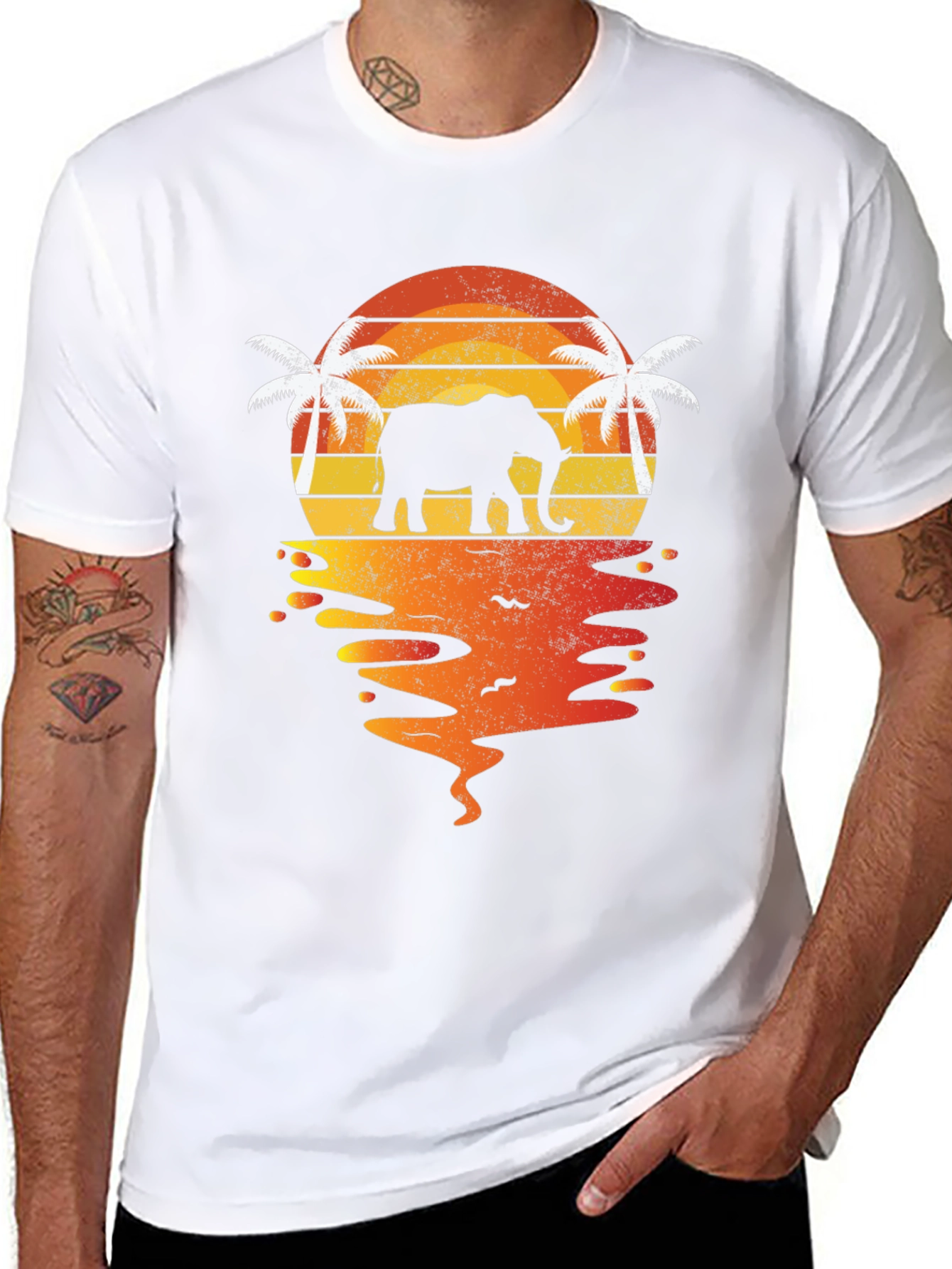 Elephant Sunset Graphic T-Shirt - Tropical Beach Vibe