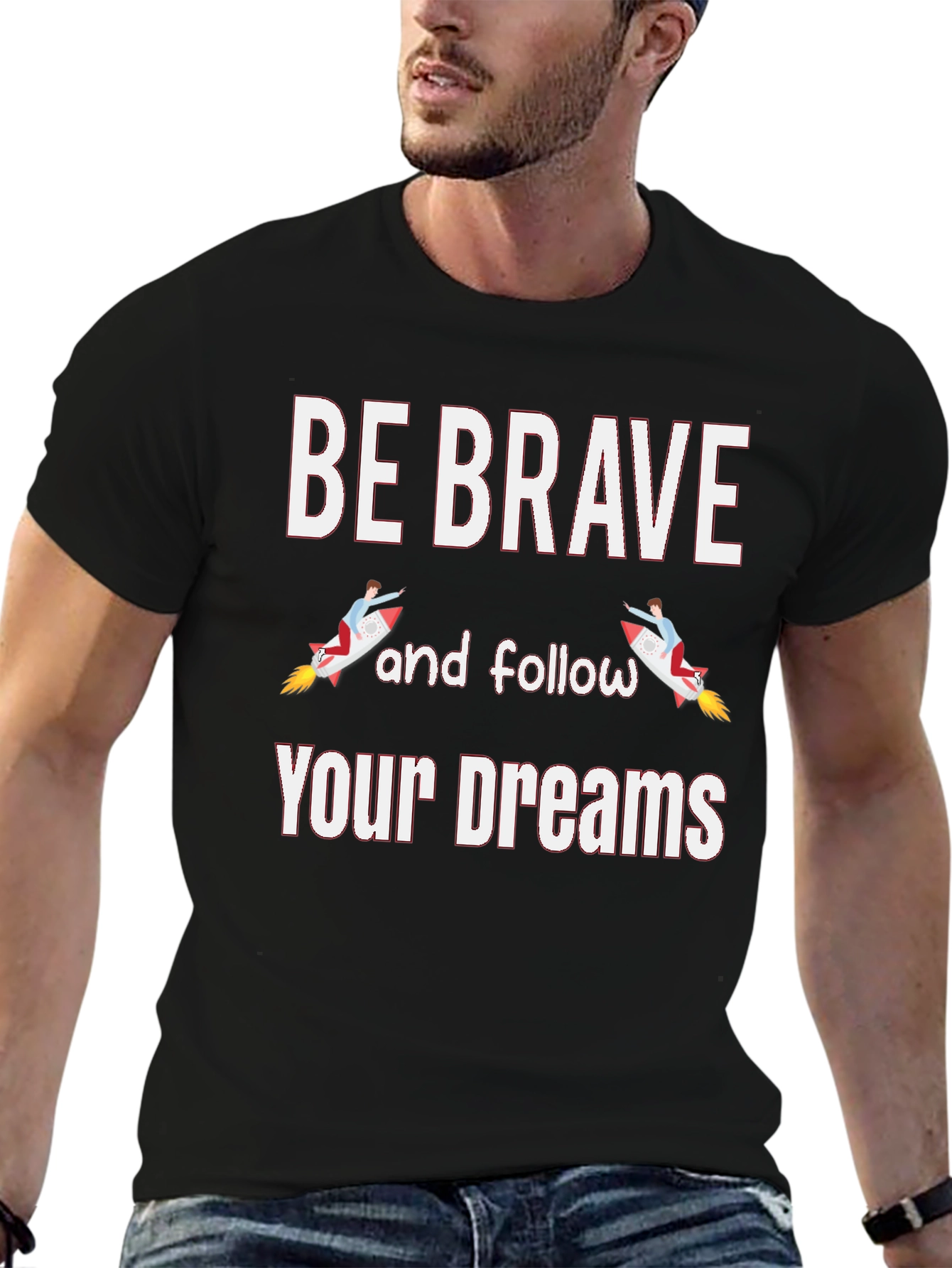 Be Brave Rocket Graphic Mens Black T-Shirt