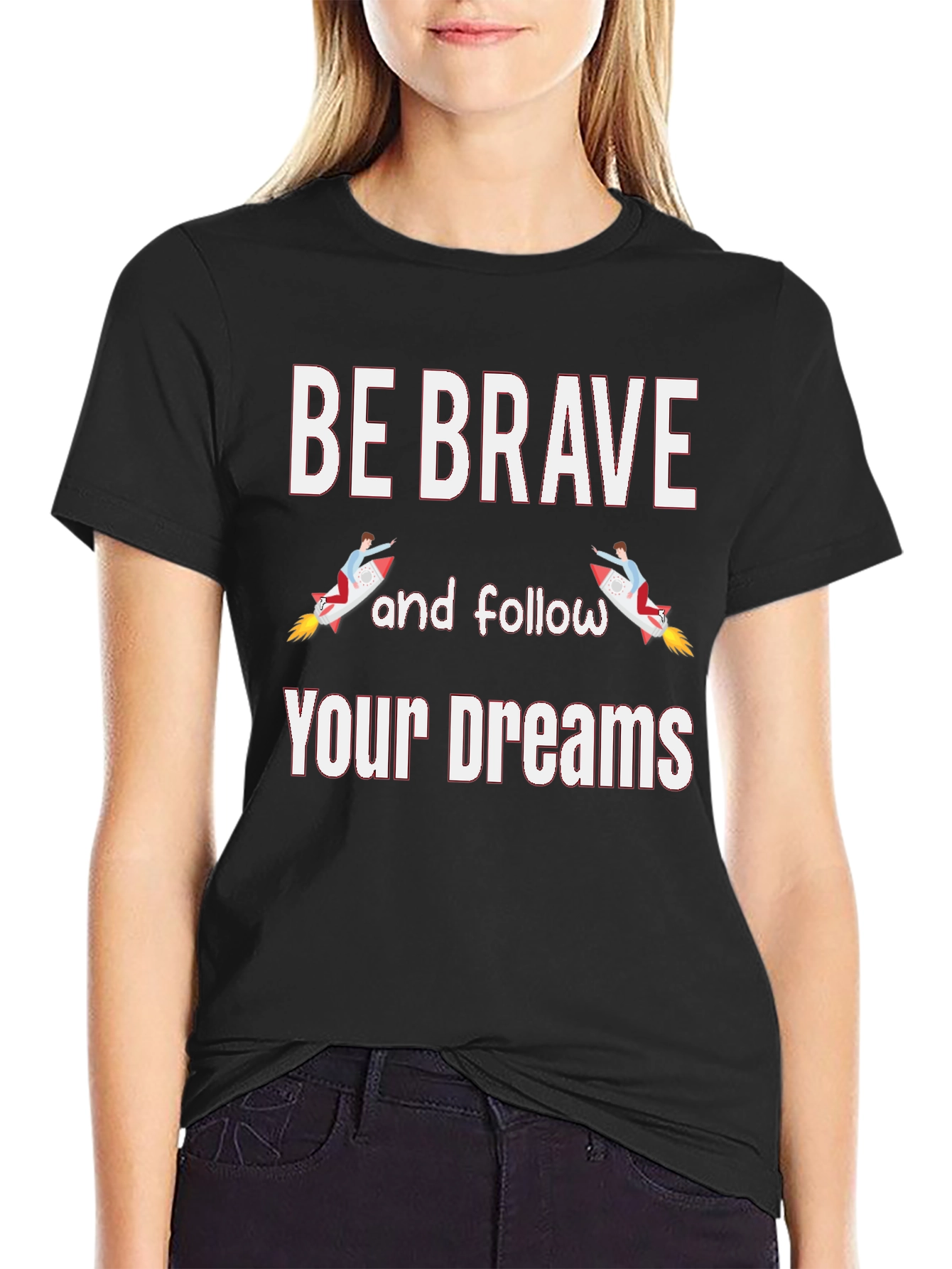 Be Brave Rocket Graphic Mens Black T-Shirt