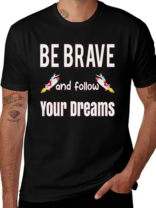 Be Brave Rocket Graphic Mens Black T-Shirt