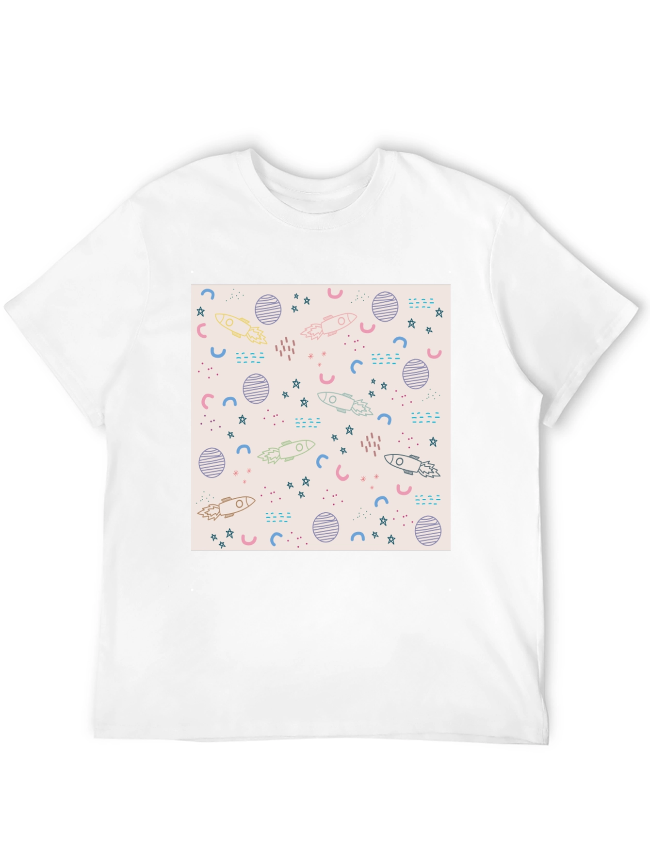 Galaxy Rocket Print Black T-Shirt