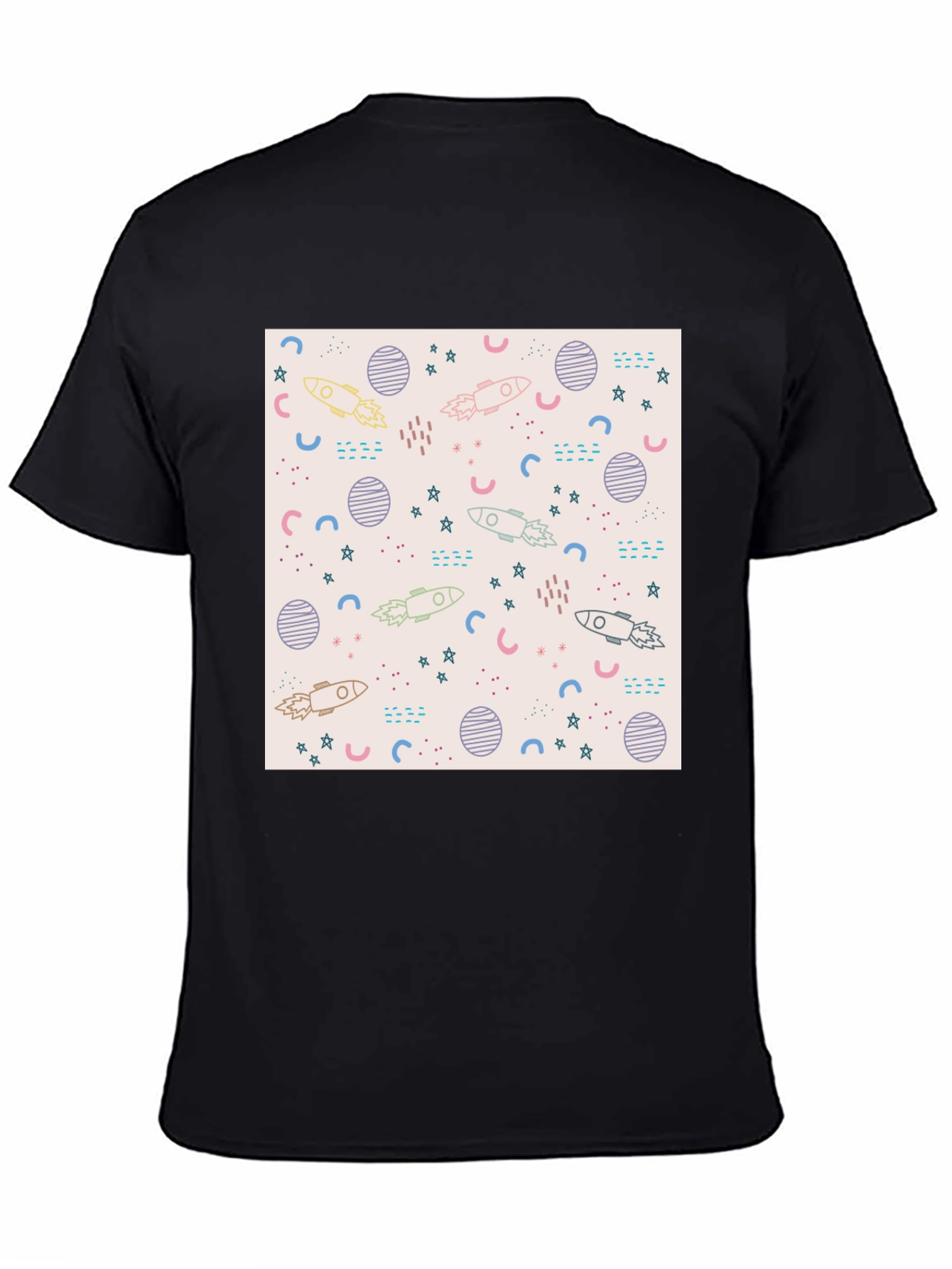 Galaxy Rocket Print Black T-Shirt