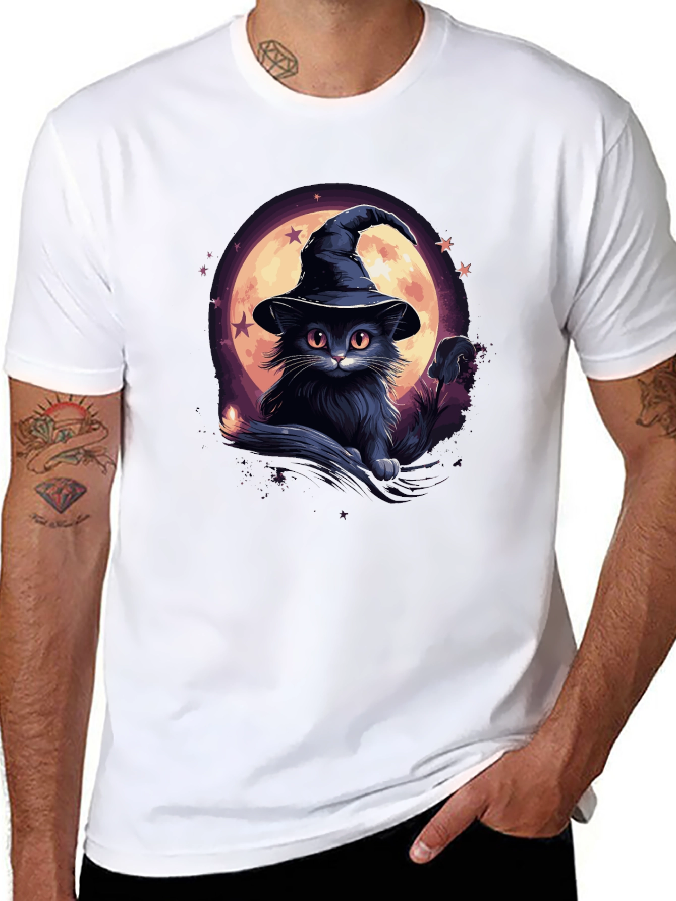 Whimsical Witch Cat Graphic Tee