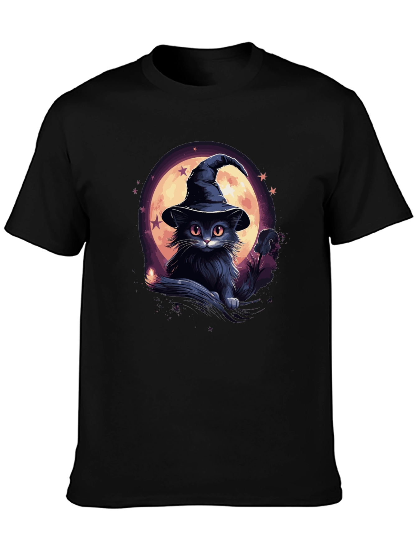 Whimsical Witch Cat Graphic Tee