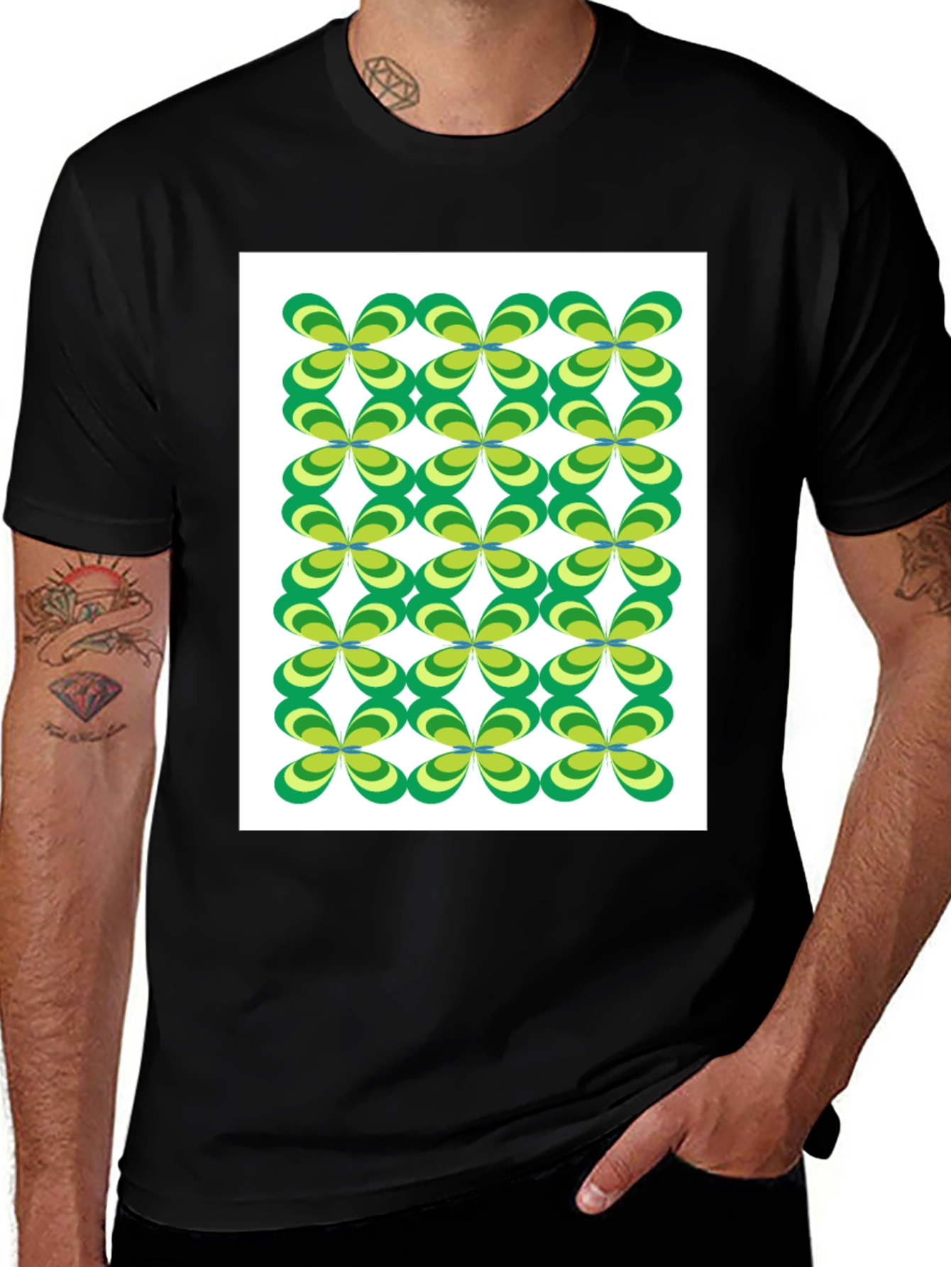 Retro Floral Pattern Black T-Shirt
