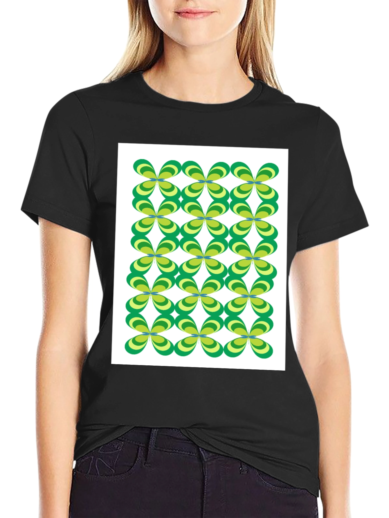 Retro Floral Pattern Black T-Shirt