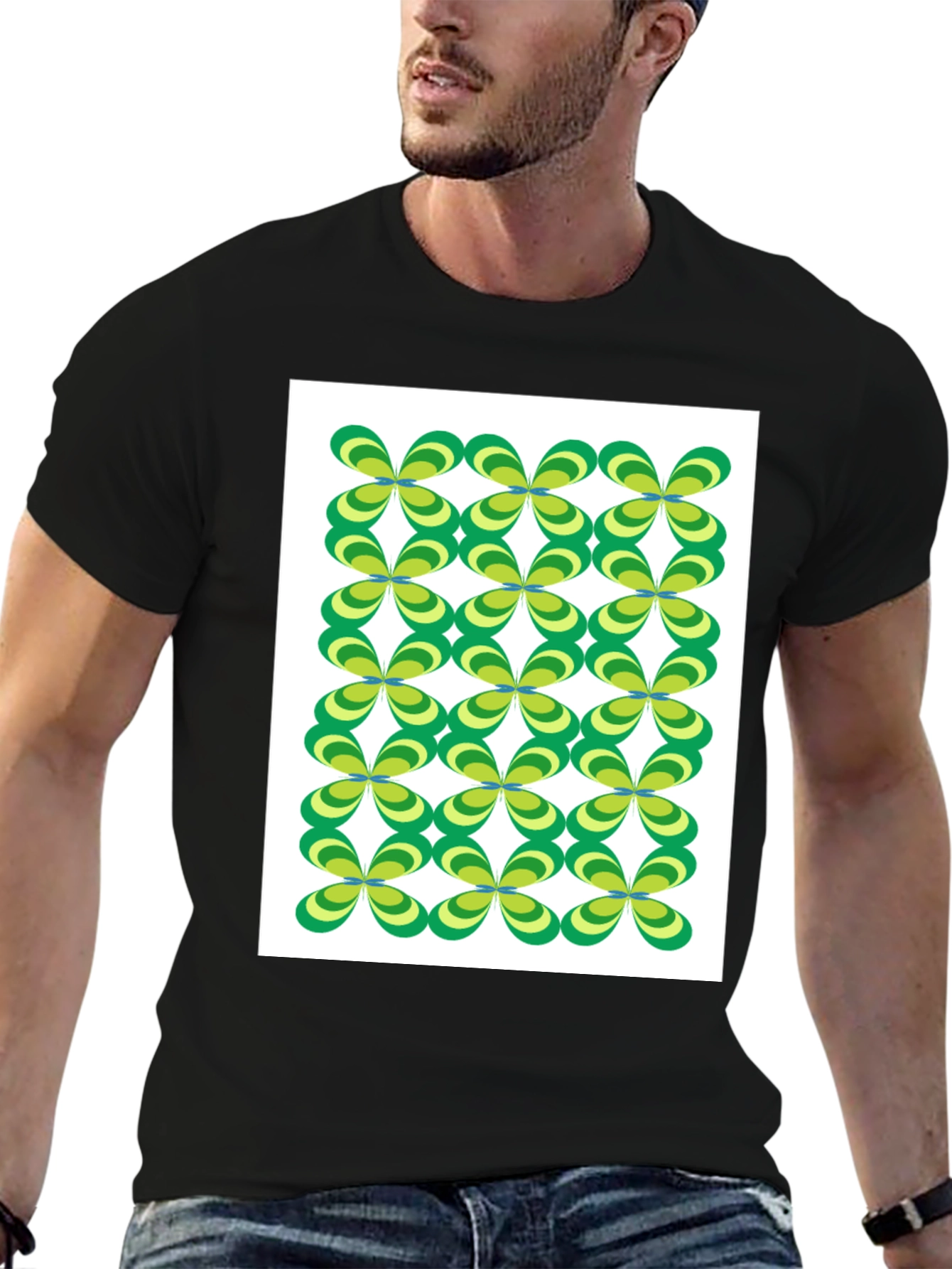 Retro Floral Pattern Black T-Shirt