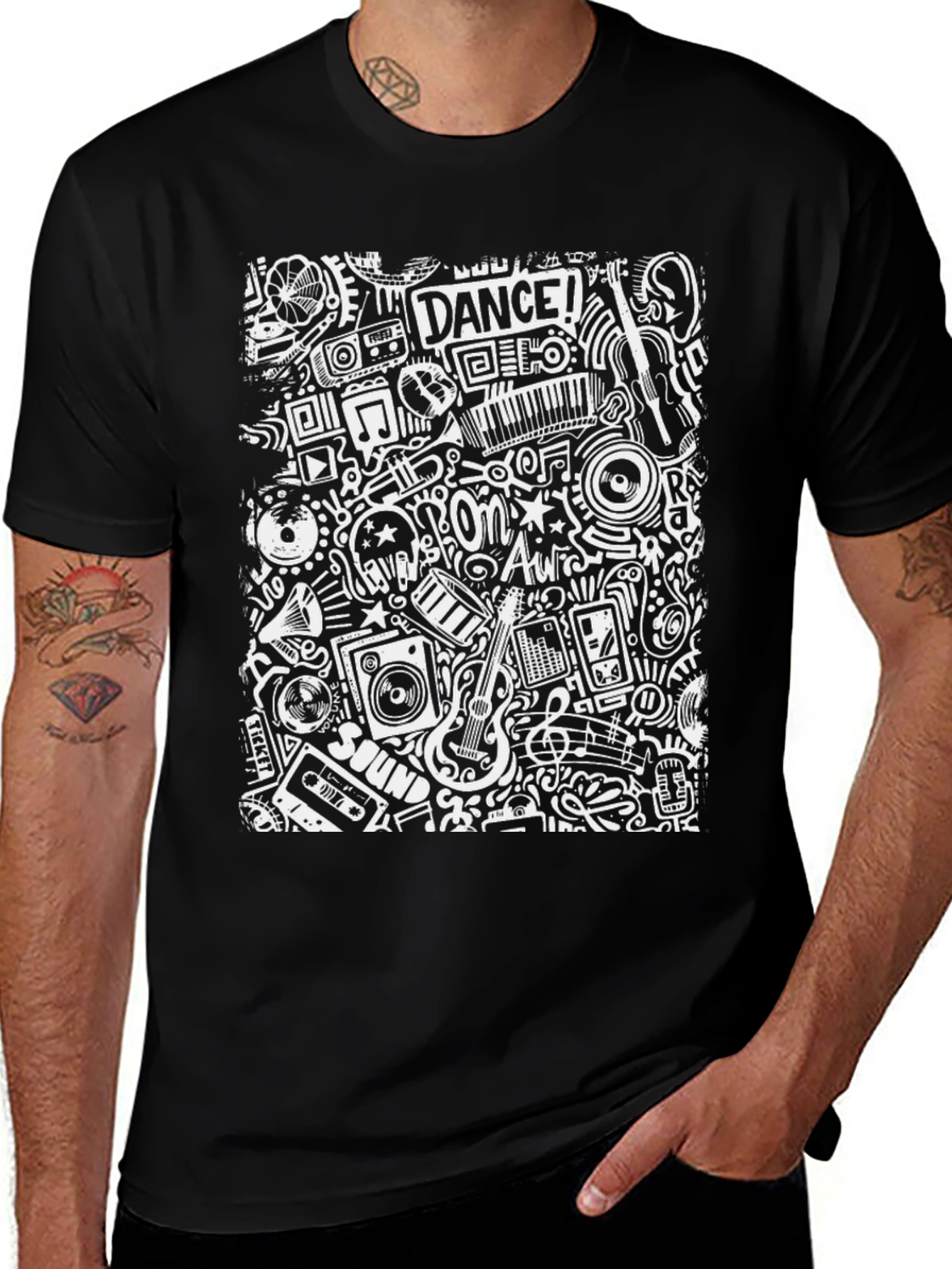 Music Doodle Graphic Print T-Shirt