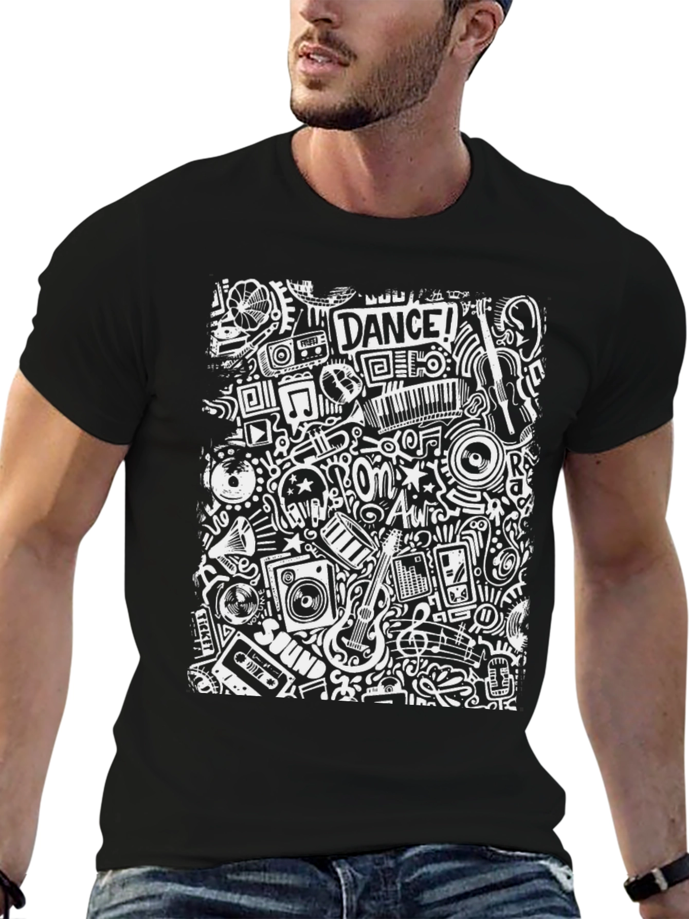 Music Doodle Graphic Print T-Shirt