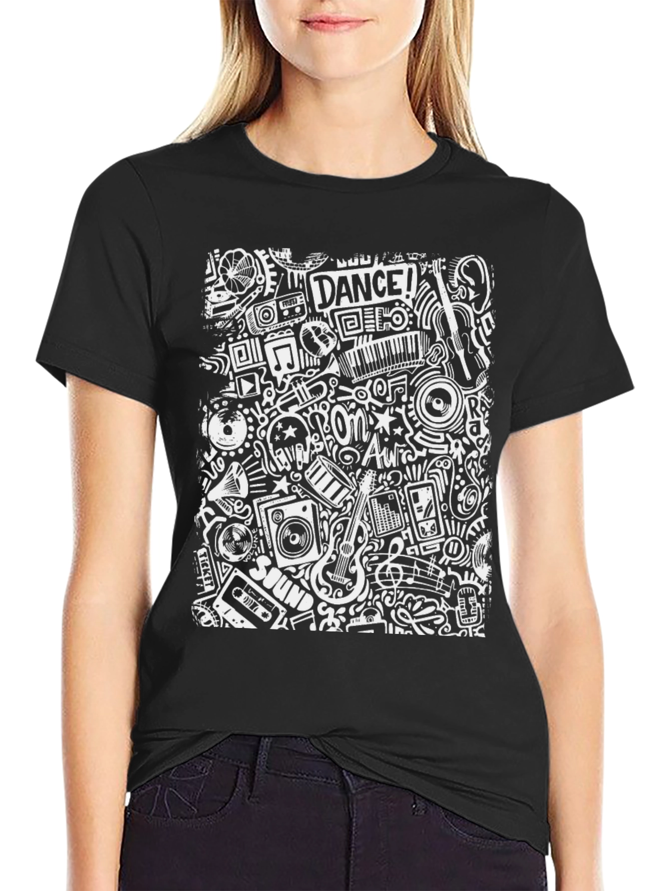 Music Doodle Graphic Print T-Shirt