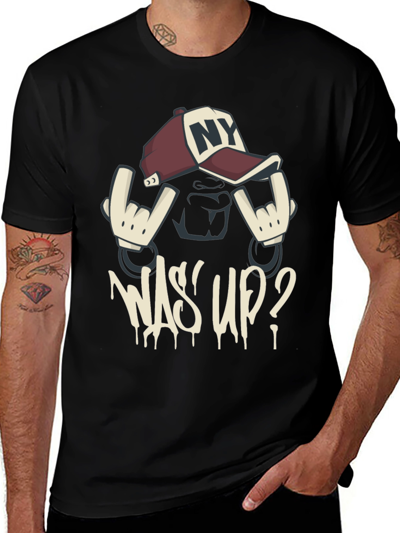 Cool Graphic Tee - Was Up? Black T-Shirt