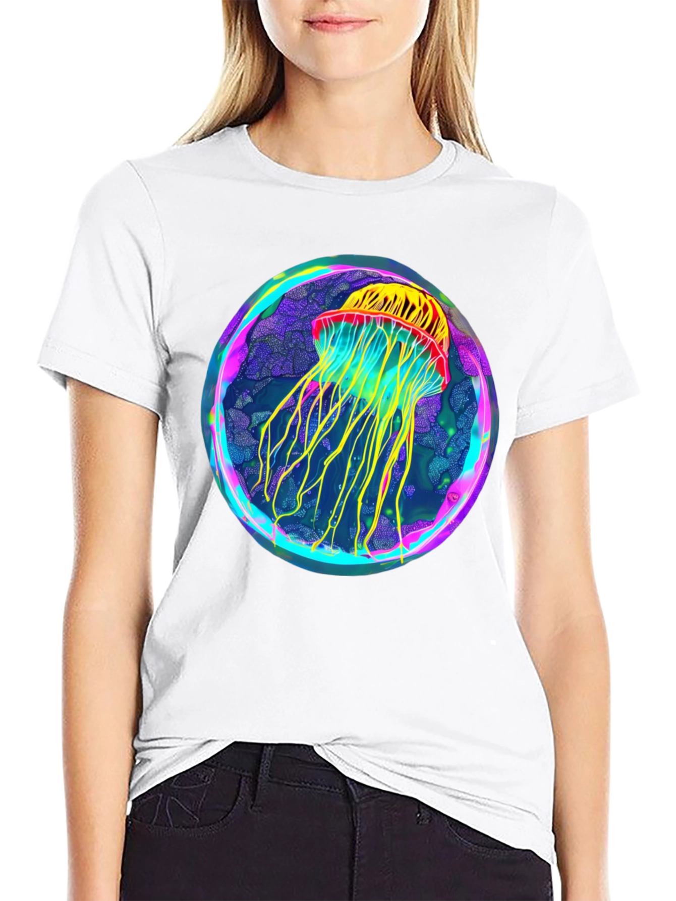 Neon Jellyfish Graphic Black Tee