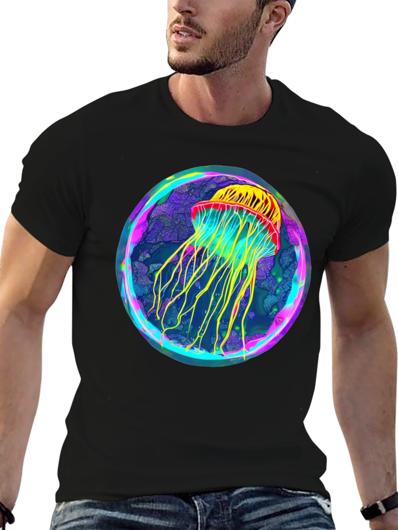 Neon Jellyfish Graphic Black Tee